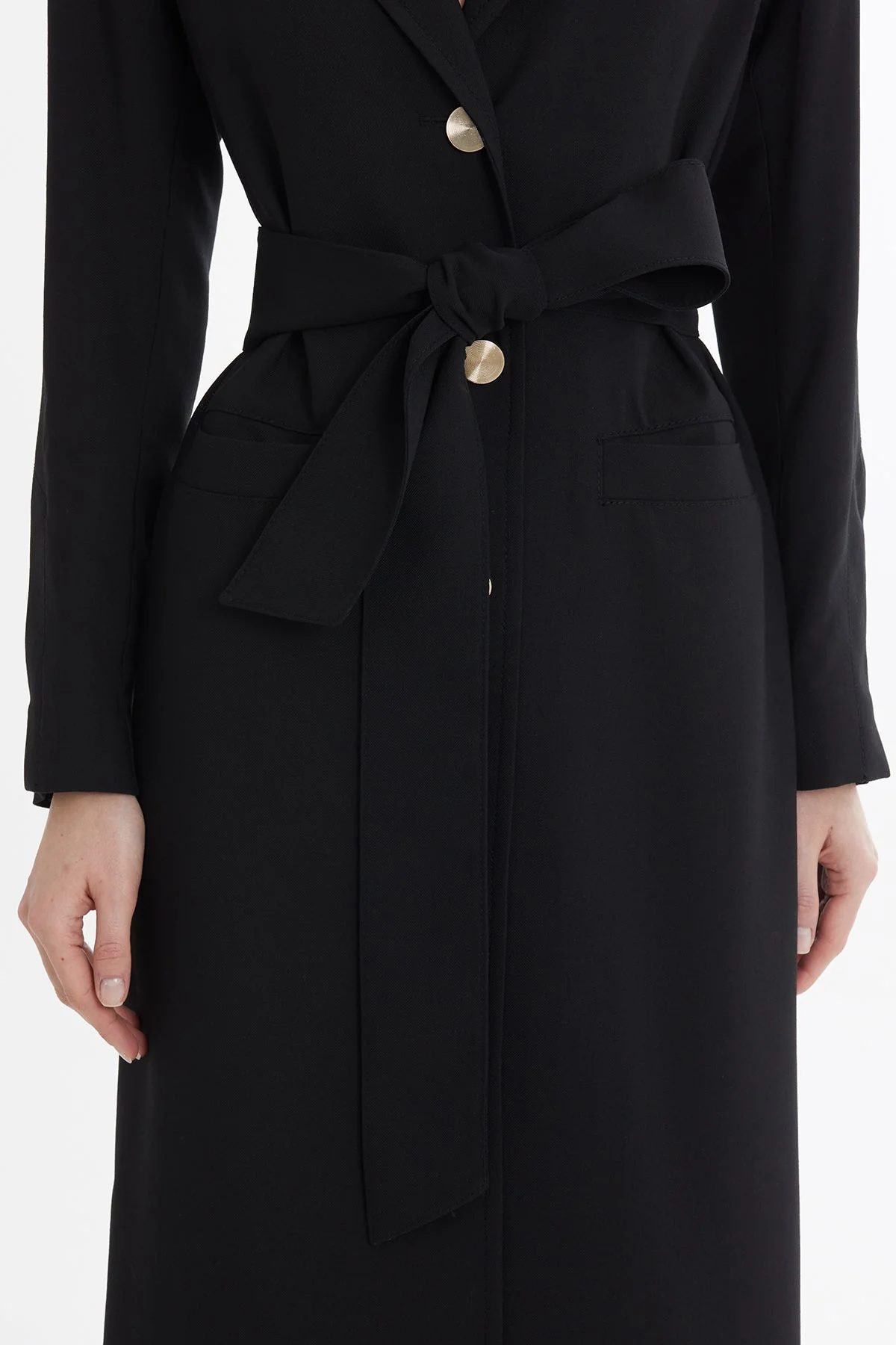 Black Belted Wool-Linen Jacket - Image 3