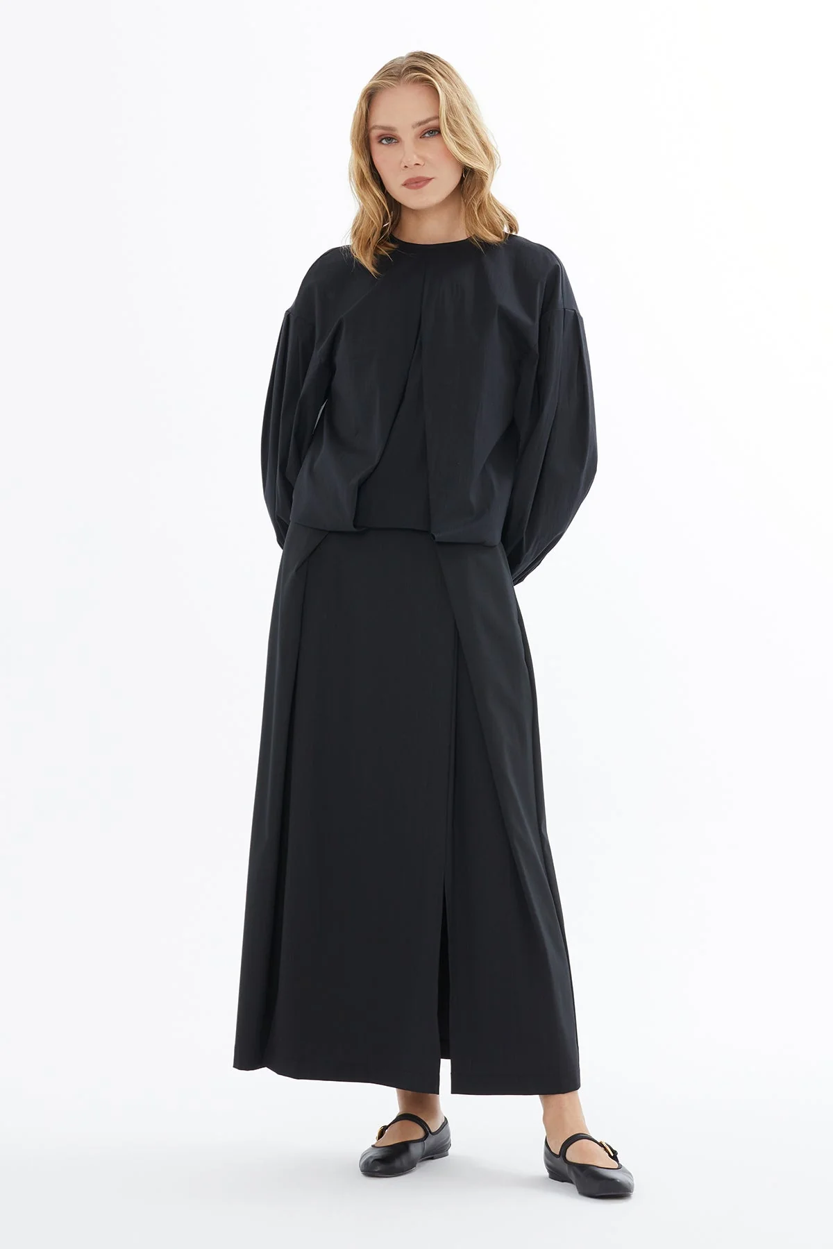 Black Blouse with Balloon Sleeves
