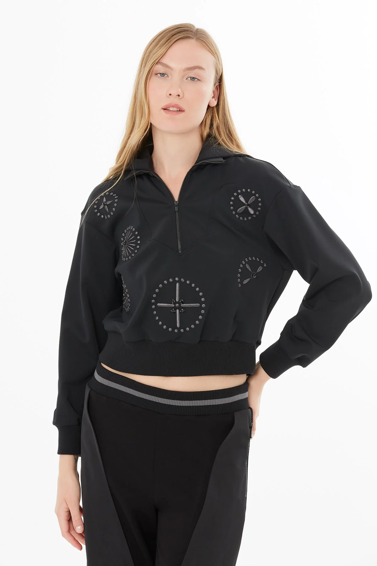 Black Blouse with Front Zip - Image 2