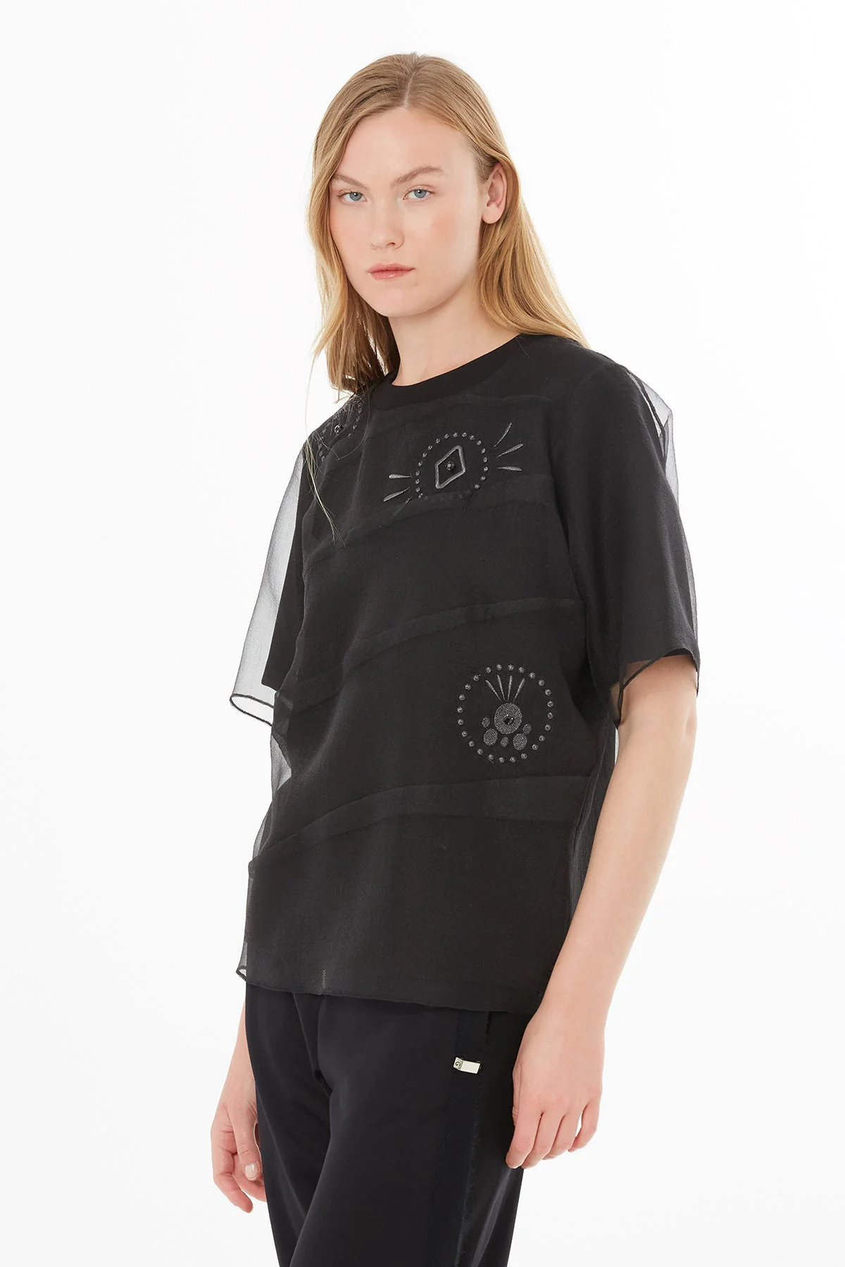 Black Blouse with Sheer Details - Image 2