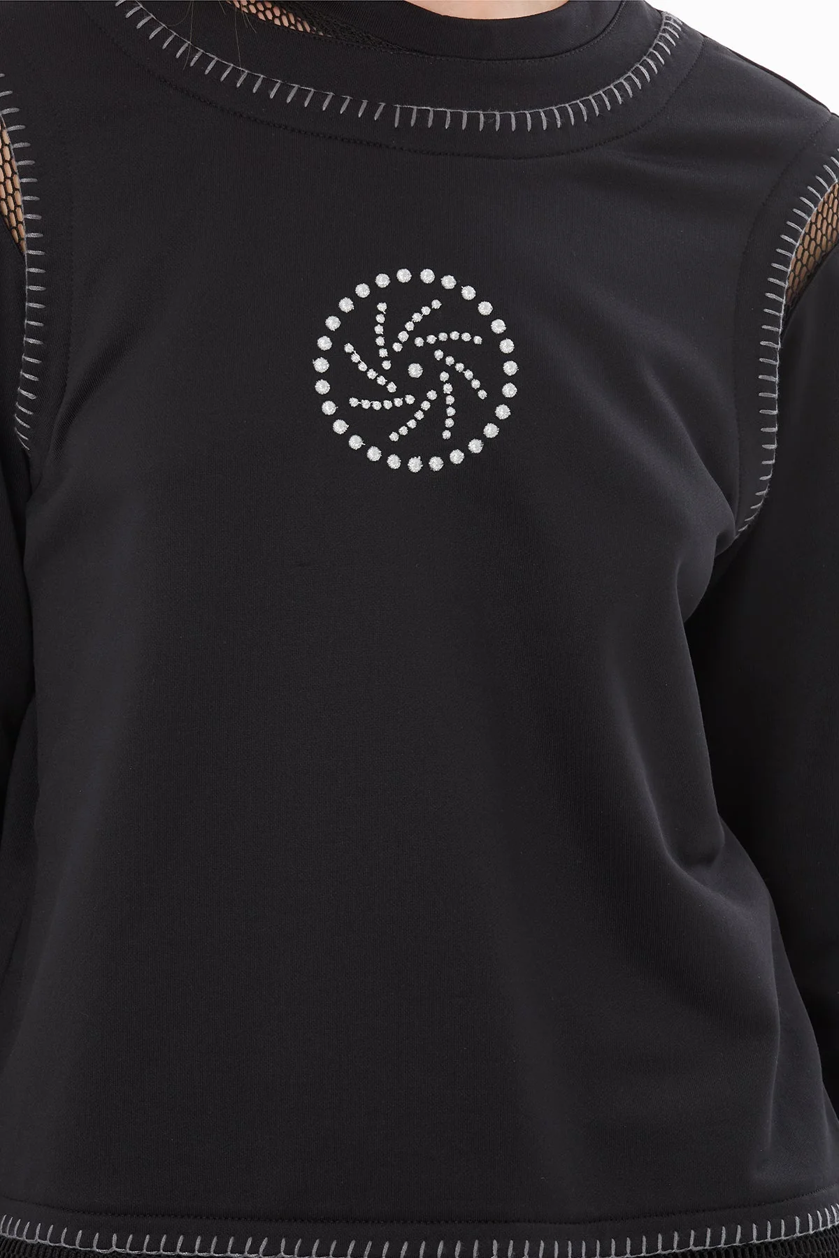 Black Blouse with Sheer Stitching Details - Image 2