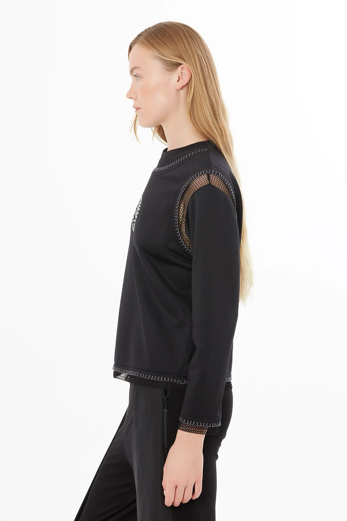 Black Blouse with Sheer Stitching Details - Image 4