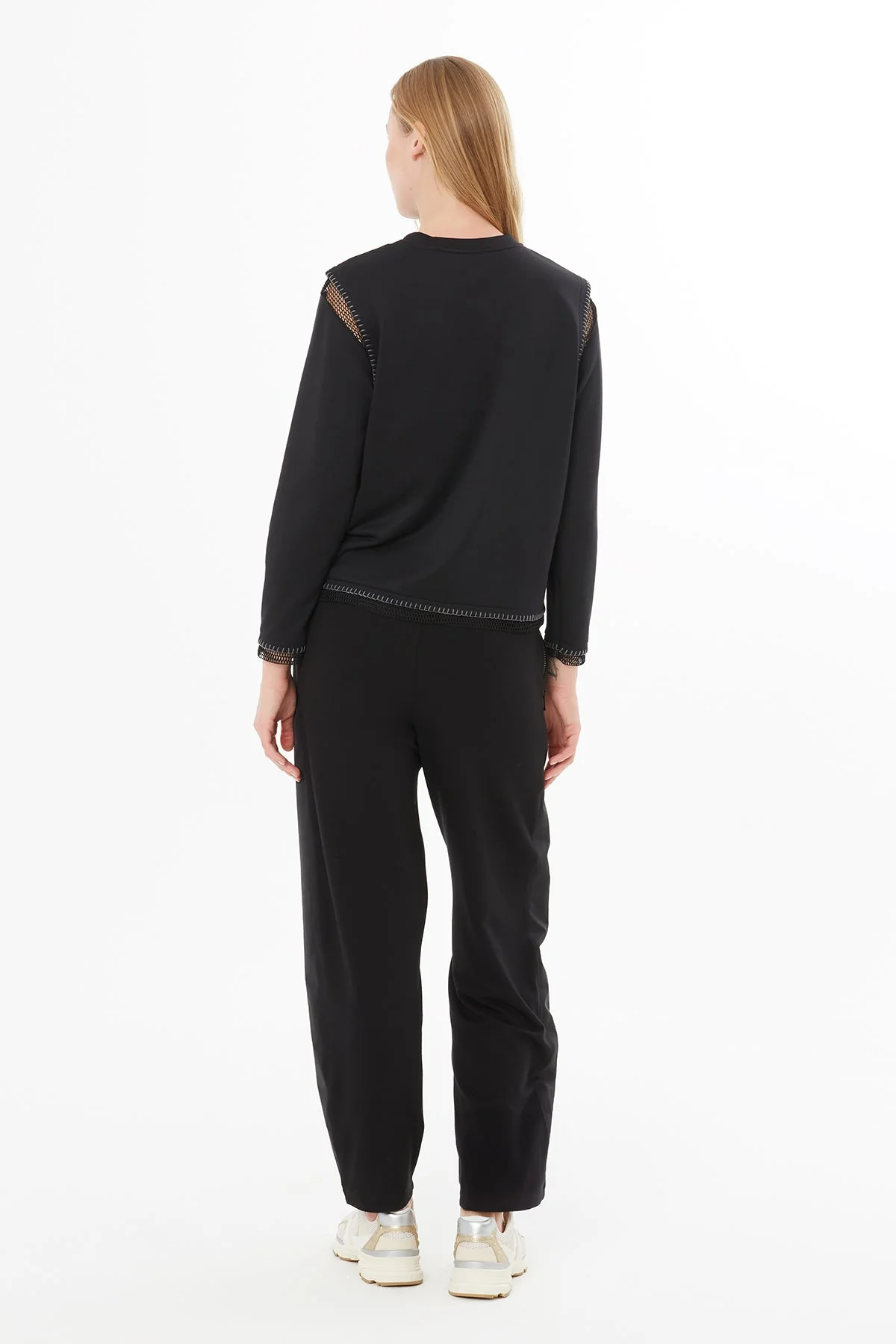 Black Blouse with Sheer Stitching Details - Image 5