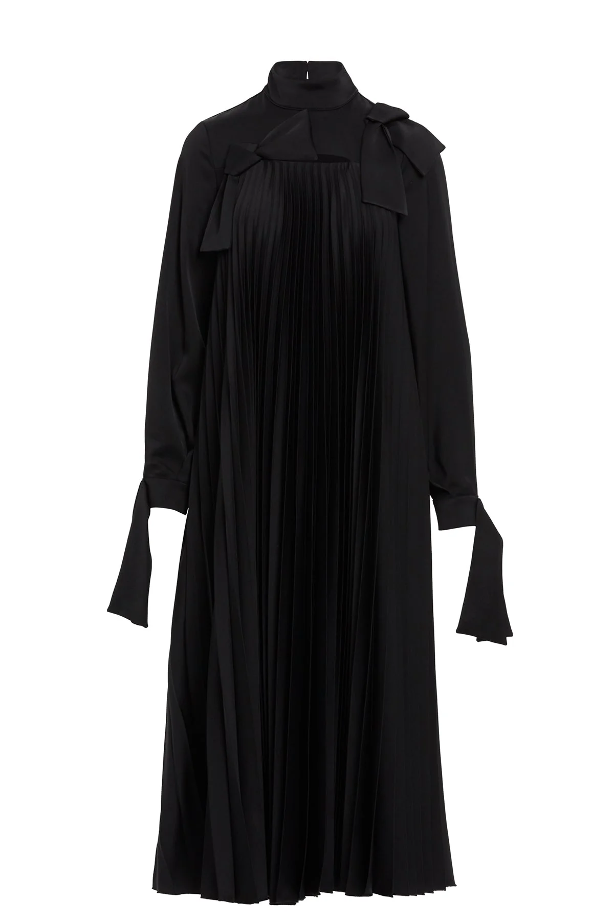 Black Bow-Detail Pleated Midi Dress