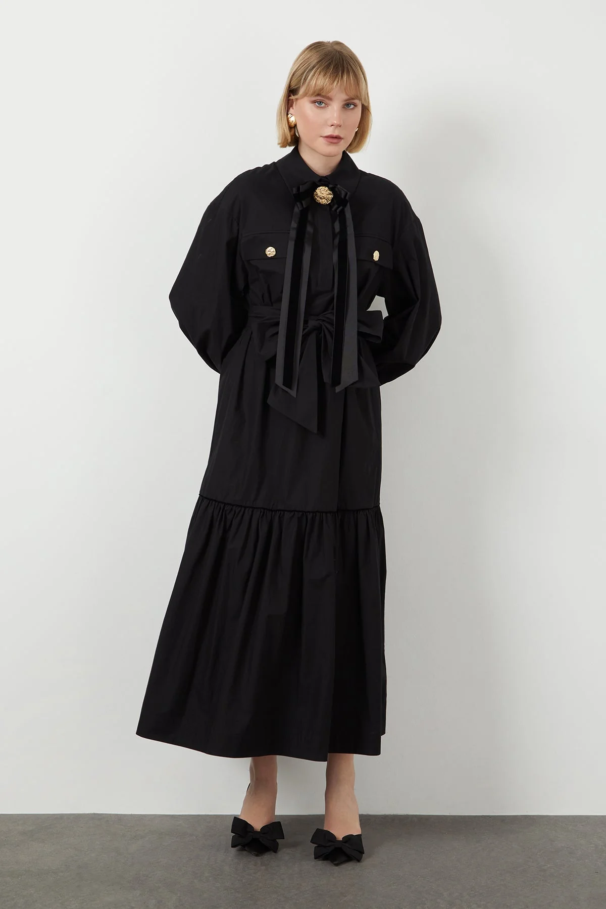Black Button-Detail Midi Dress - Image 2