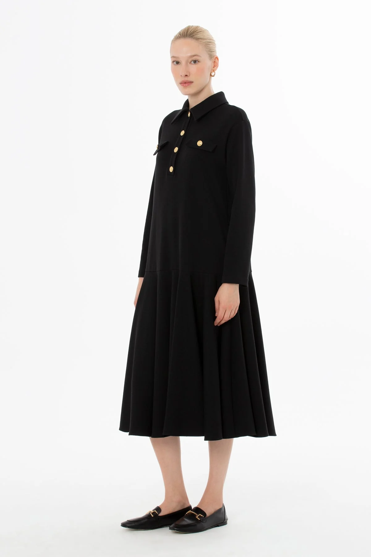 Black Button-Front Midi Dress - Image 3