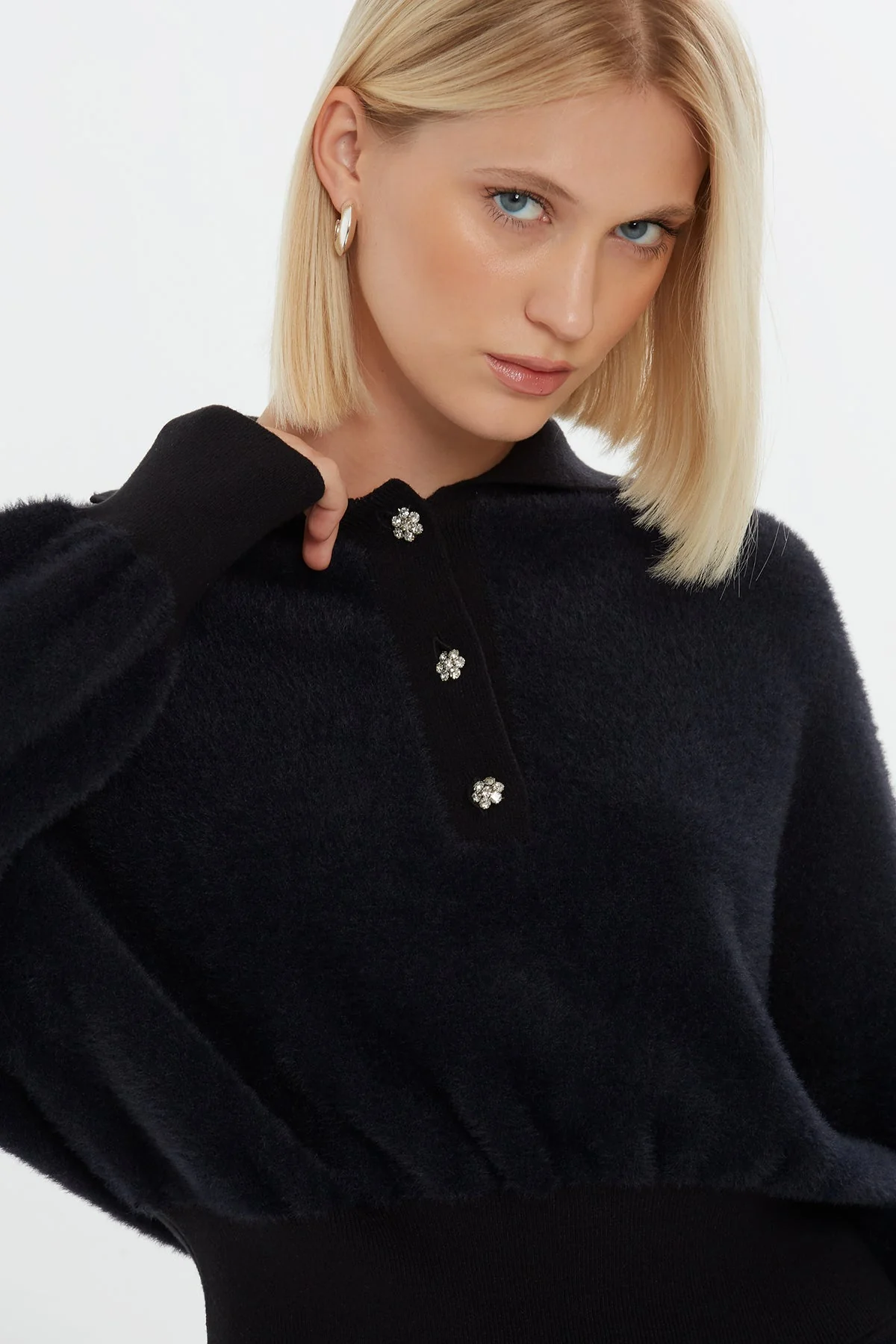 Black Collared Button Sweater - Image 2