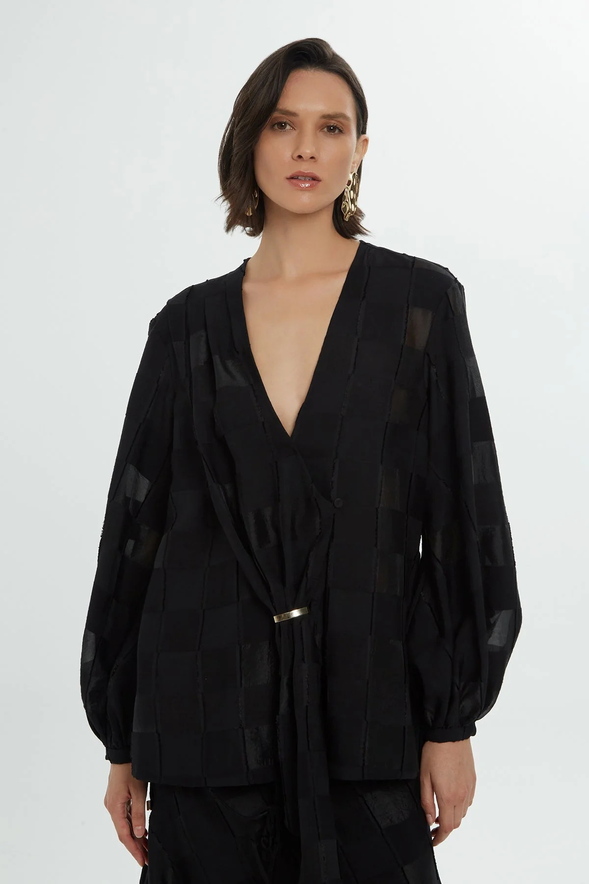 Black Cuff Accessory Details Blouse
