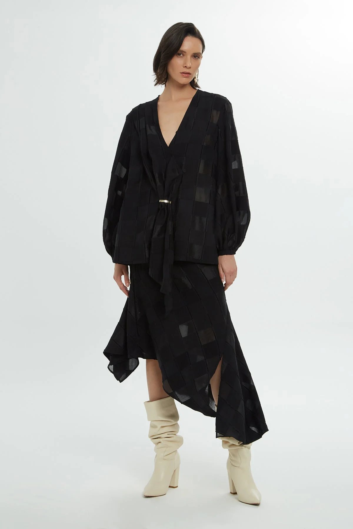 Black Cuff Accessory Details Blouse - Image 2