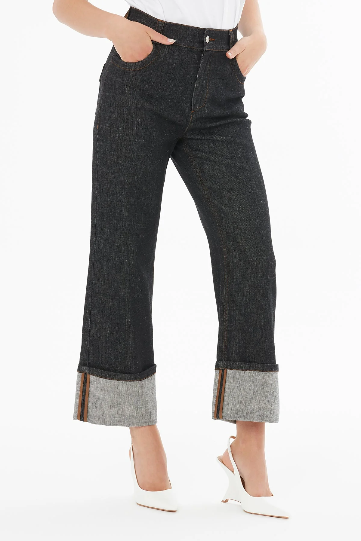 Black Cuffed-Hem Denim Jeans - Image 3