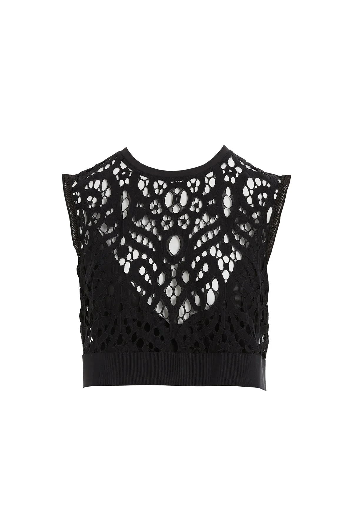 Black Elastic-Hem Lace Blouse with Bustier - Image 5