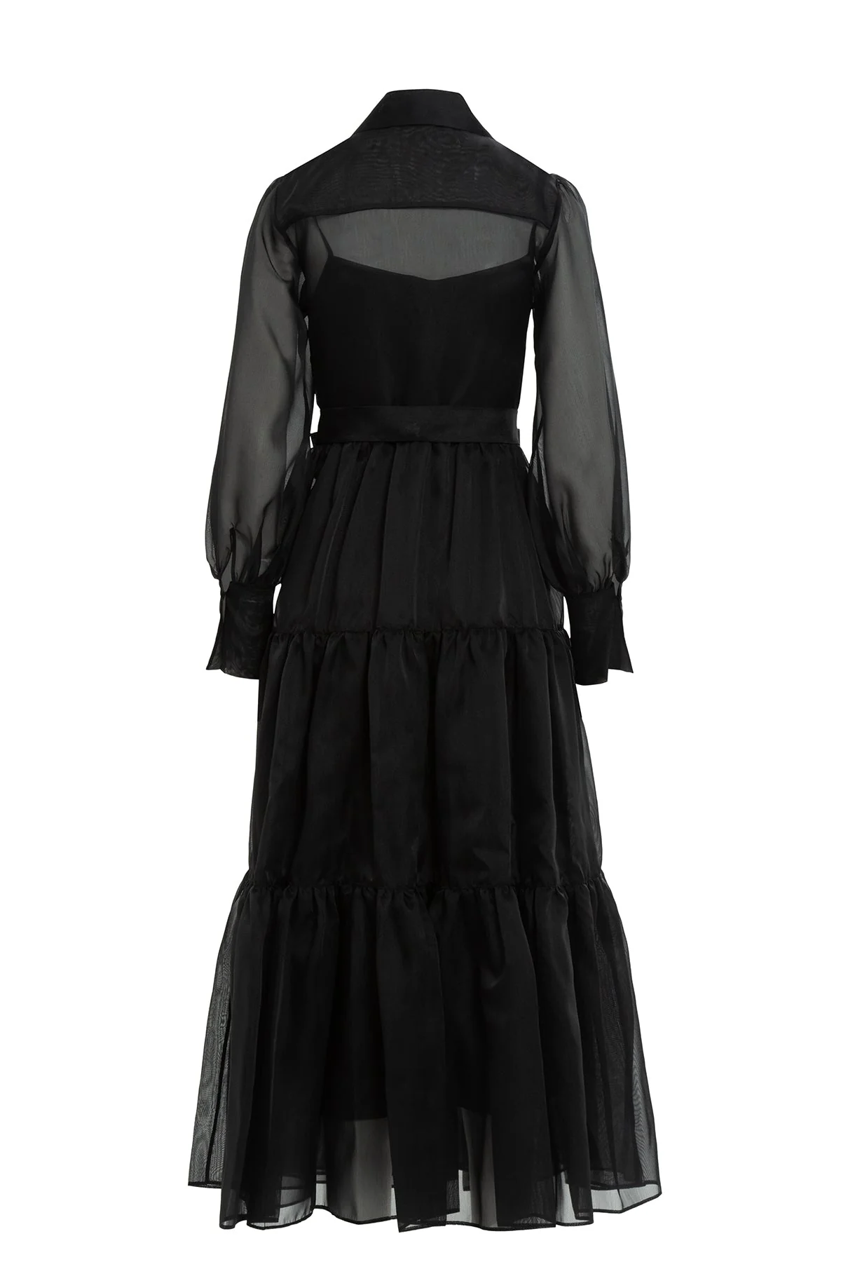 Black Embroidered-Collar Button-Front Midi Dress - Image 3