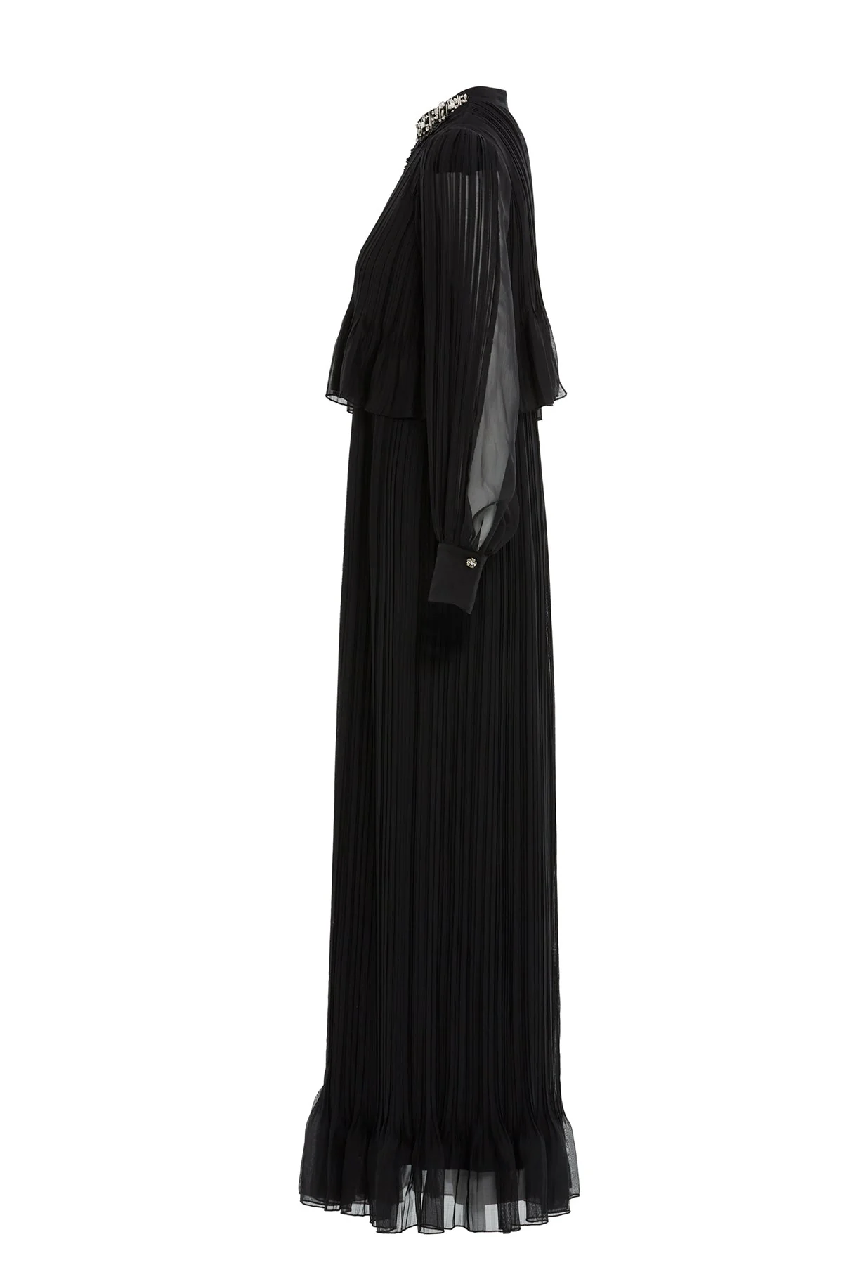 Black Embroidered-Collar Maxi Dress - Image 2