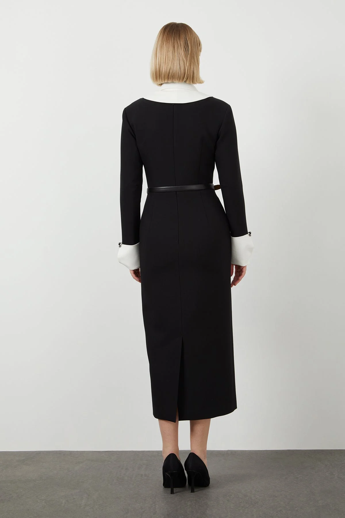 Black Embroidered-Collar Midi Dress - Image 4