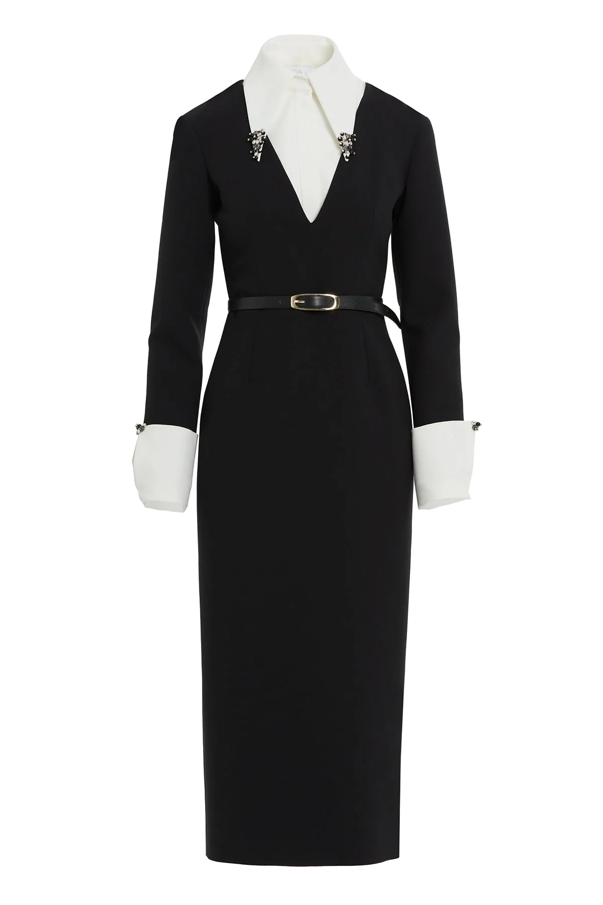 Black Embroidered-Collar Midi Dress - Image 5