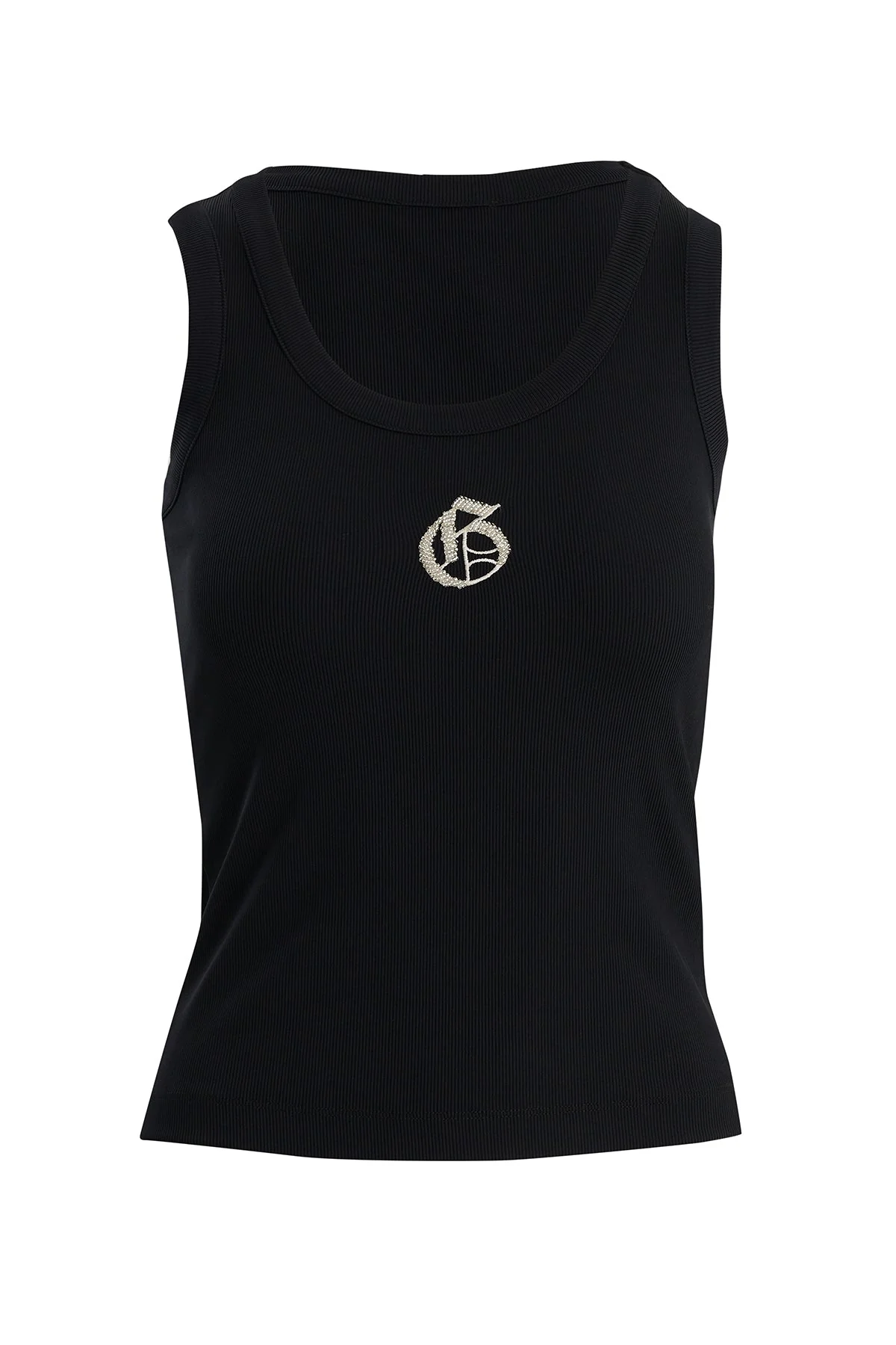 Black Embroidered Detail Tank Top