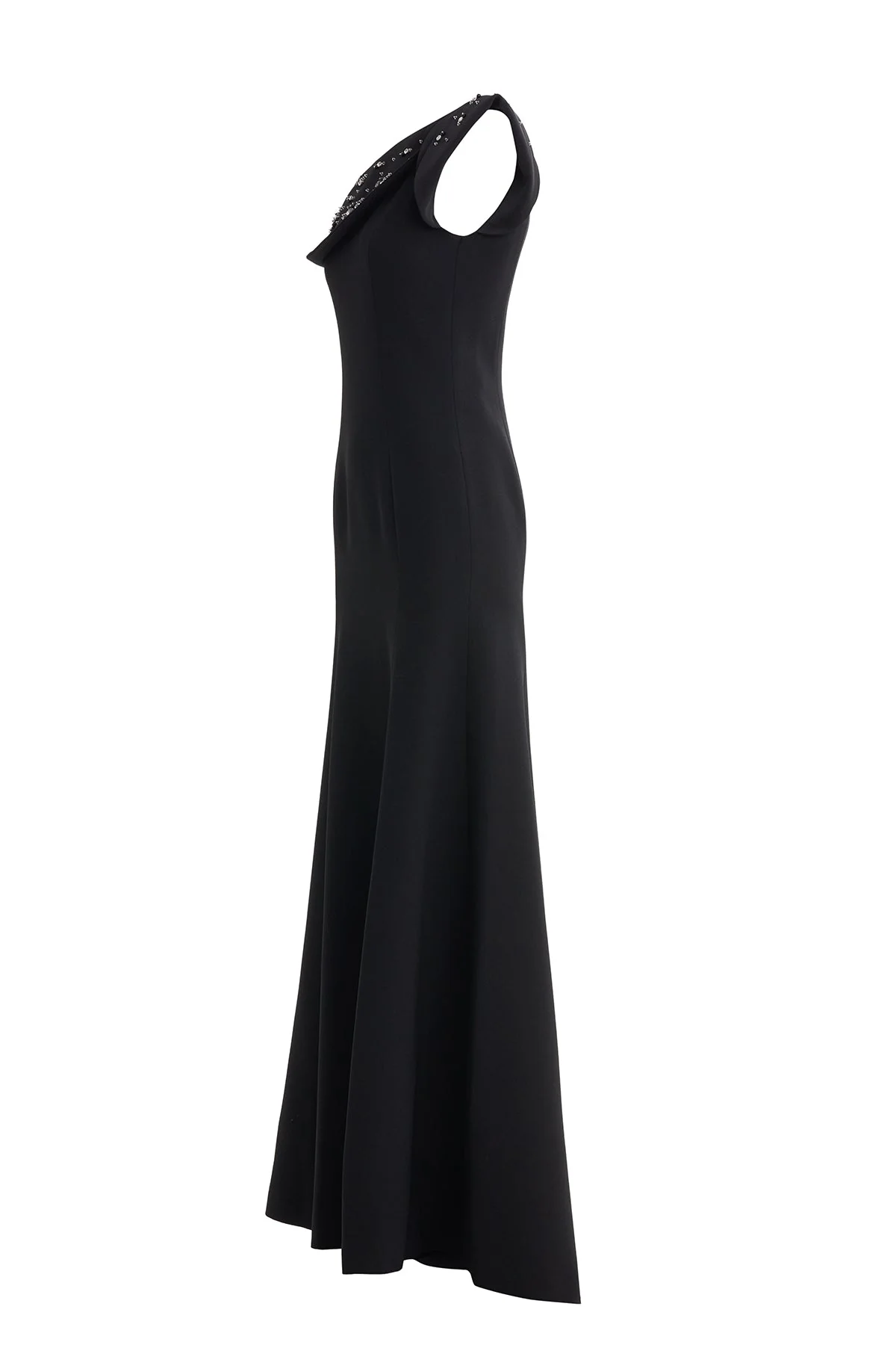 Black Embroidered Low-Neck Maxi Dress - Image 3