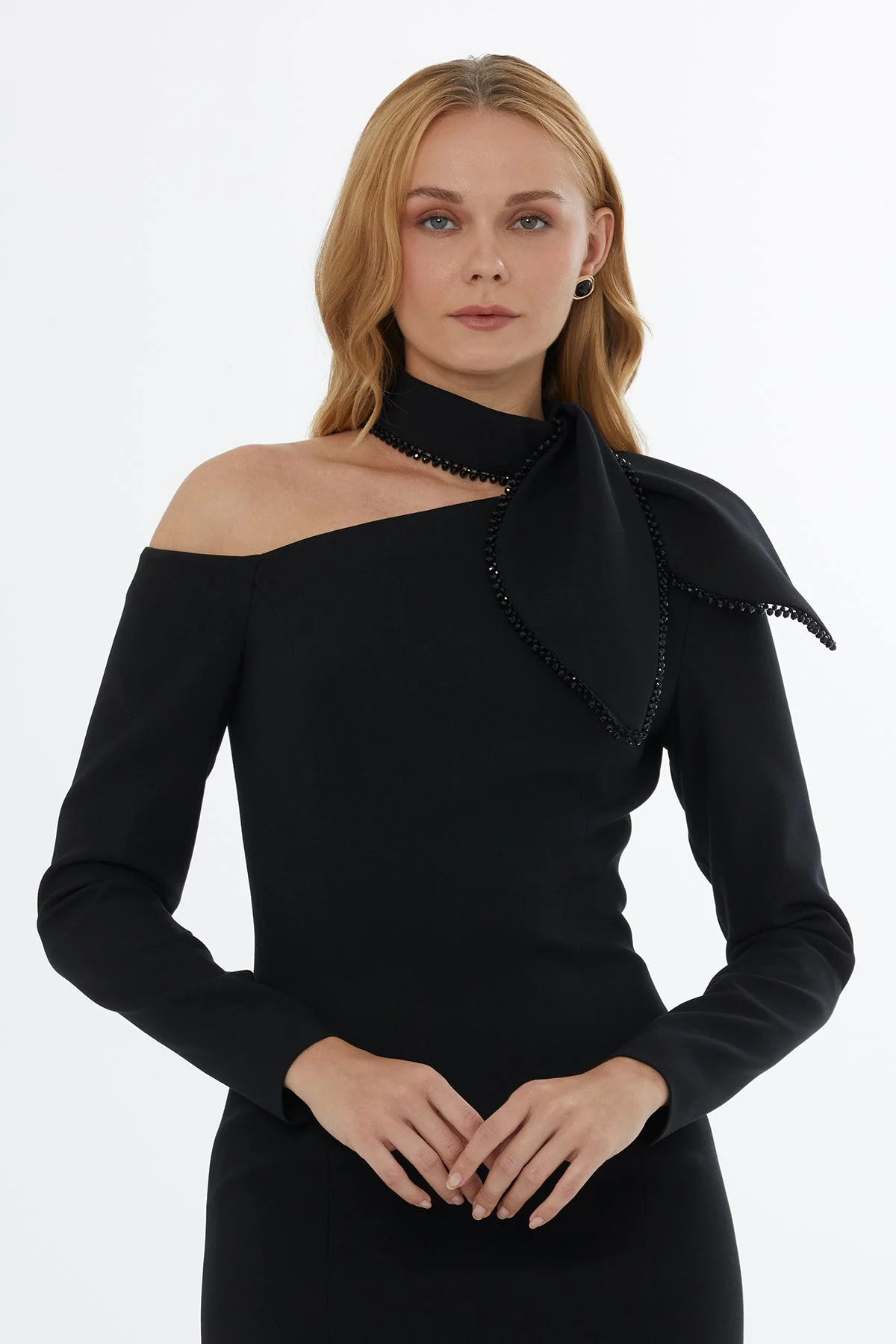 Black Embroidered Midi Dress - Image 2