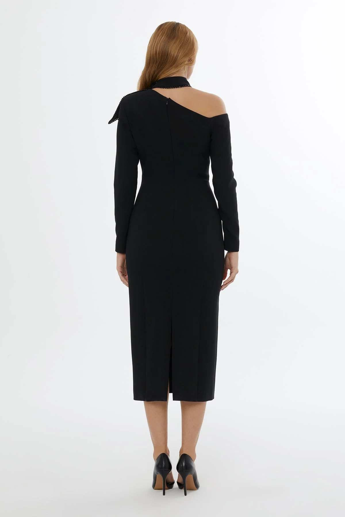 Black Embroidered Midi Dress - Image 4