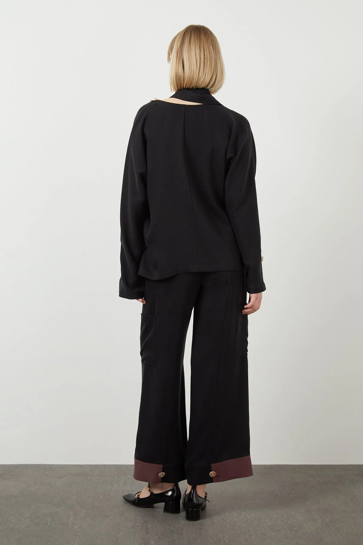 Black Embroidered Tie-Neck Unlined Blouse - Image 4