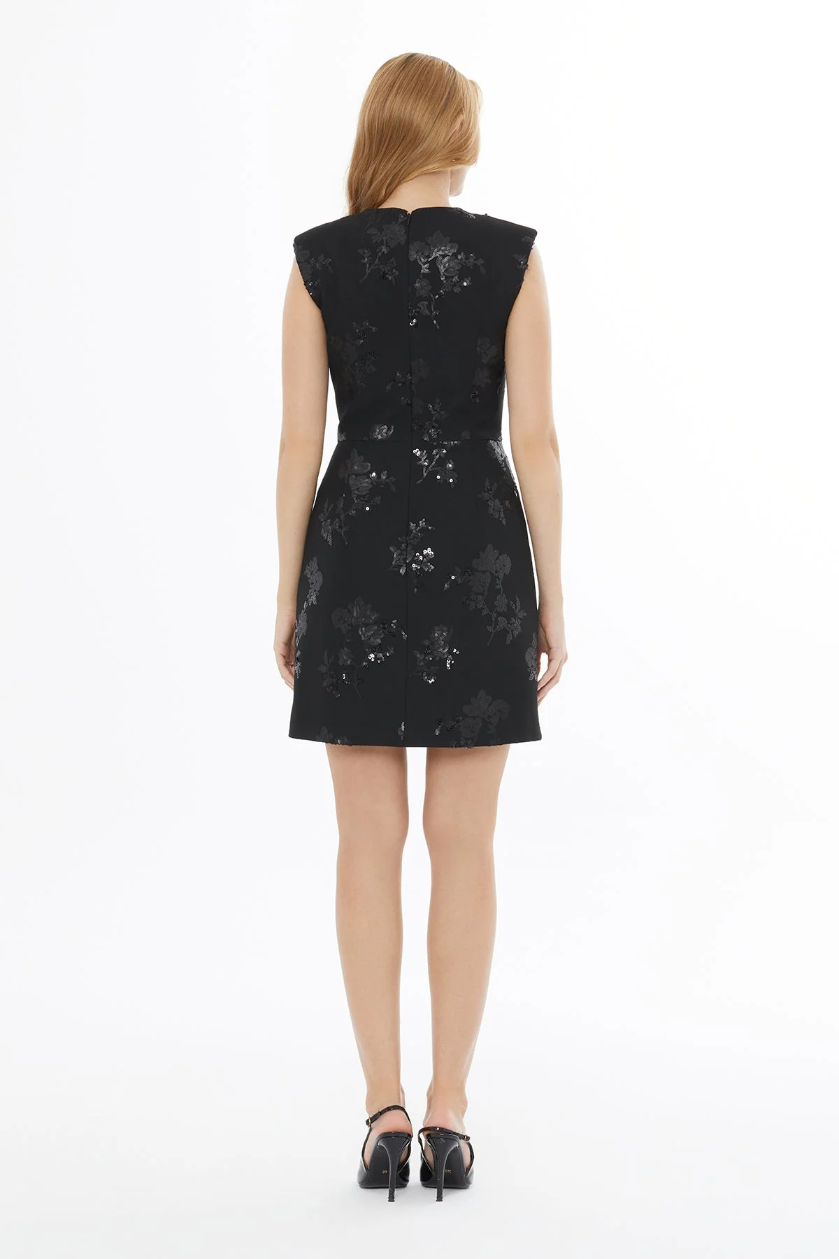 Black Embroidered V-Neck Mini Dress - Image 4