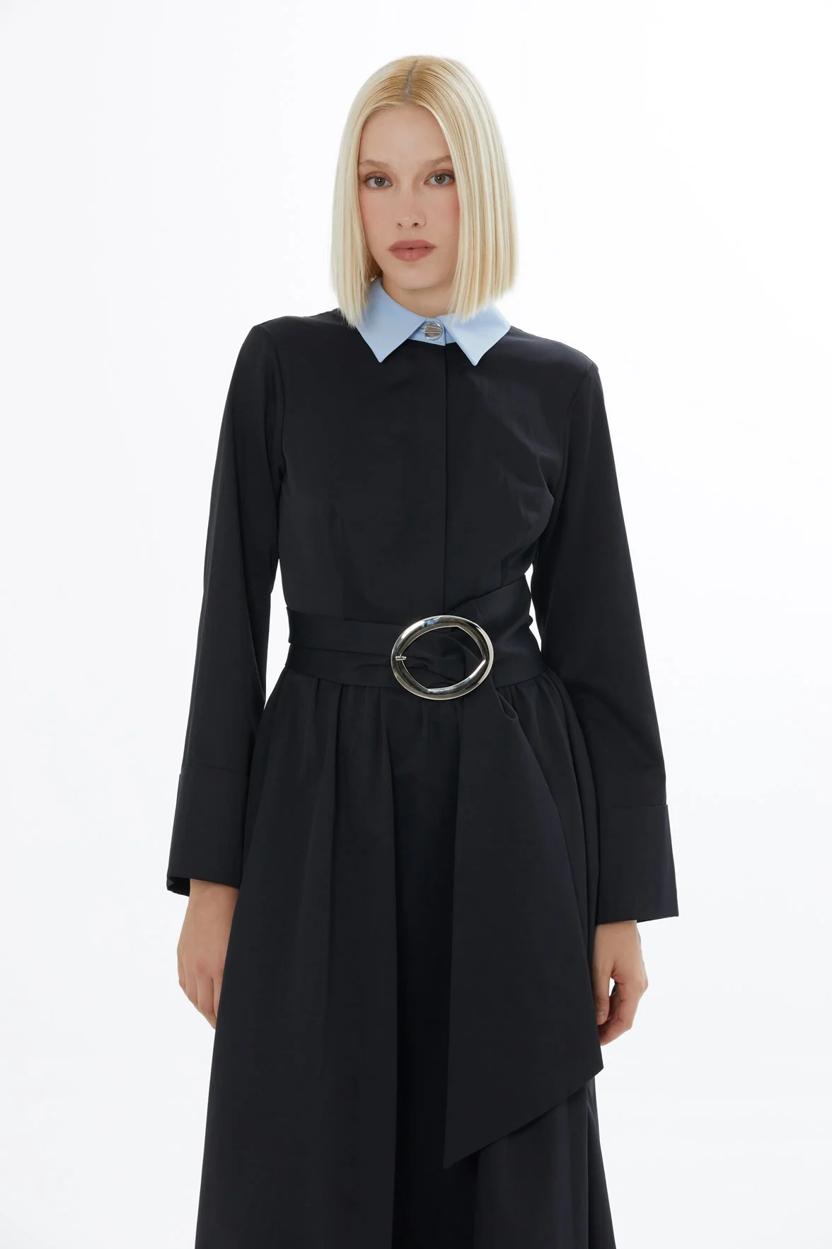 Black Garni Belted Midi Dress - Image 2