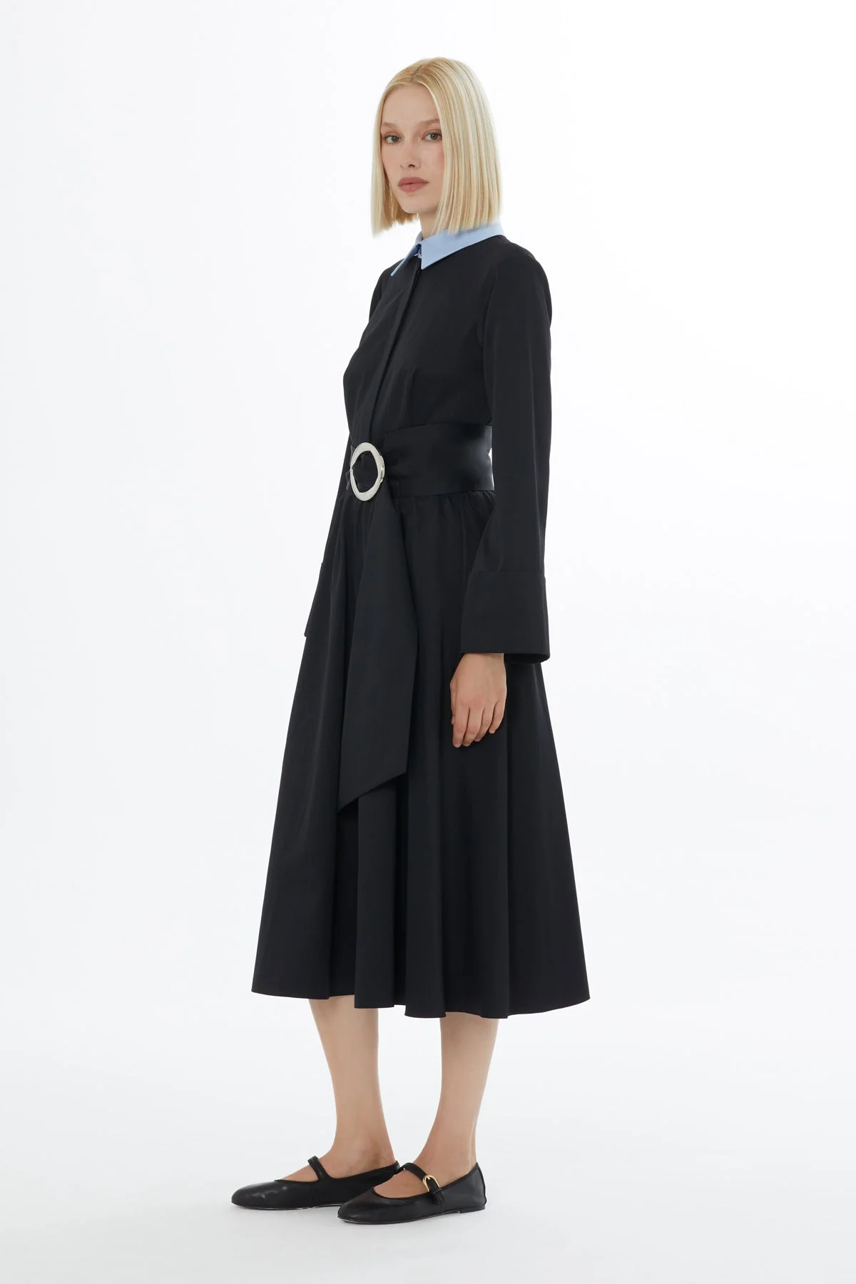 Black Garni Belted Midi Dress - Image 3