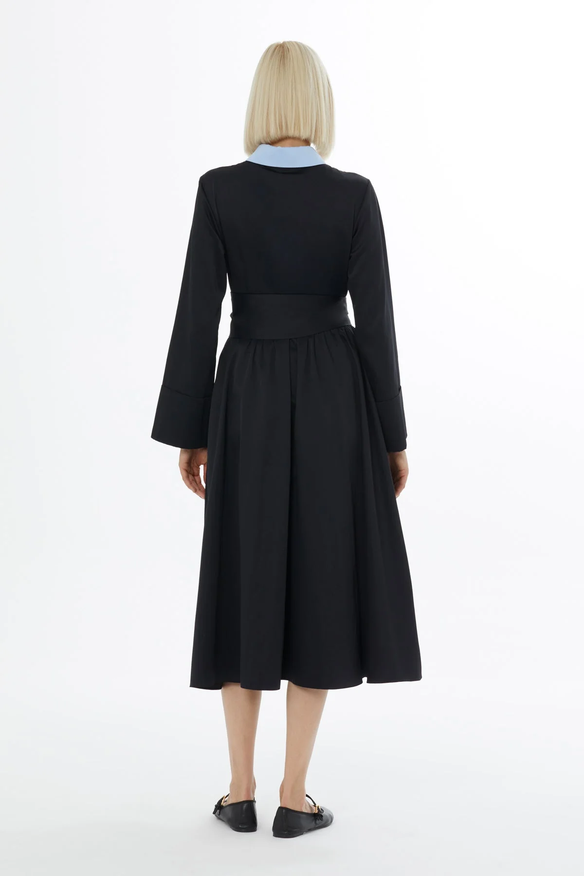 Black Garni Belted Midi Dress - Image 4