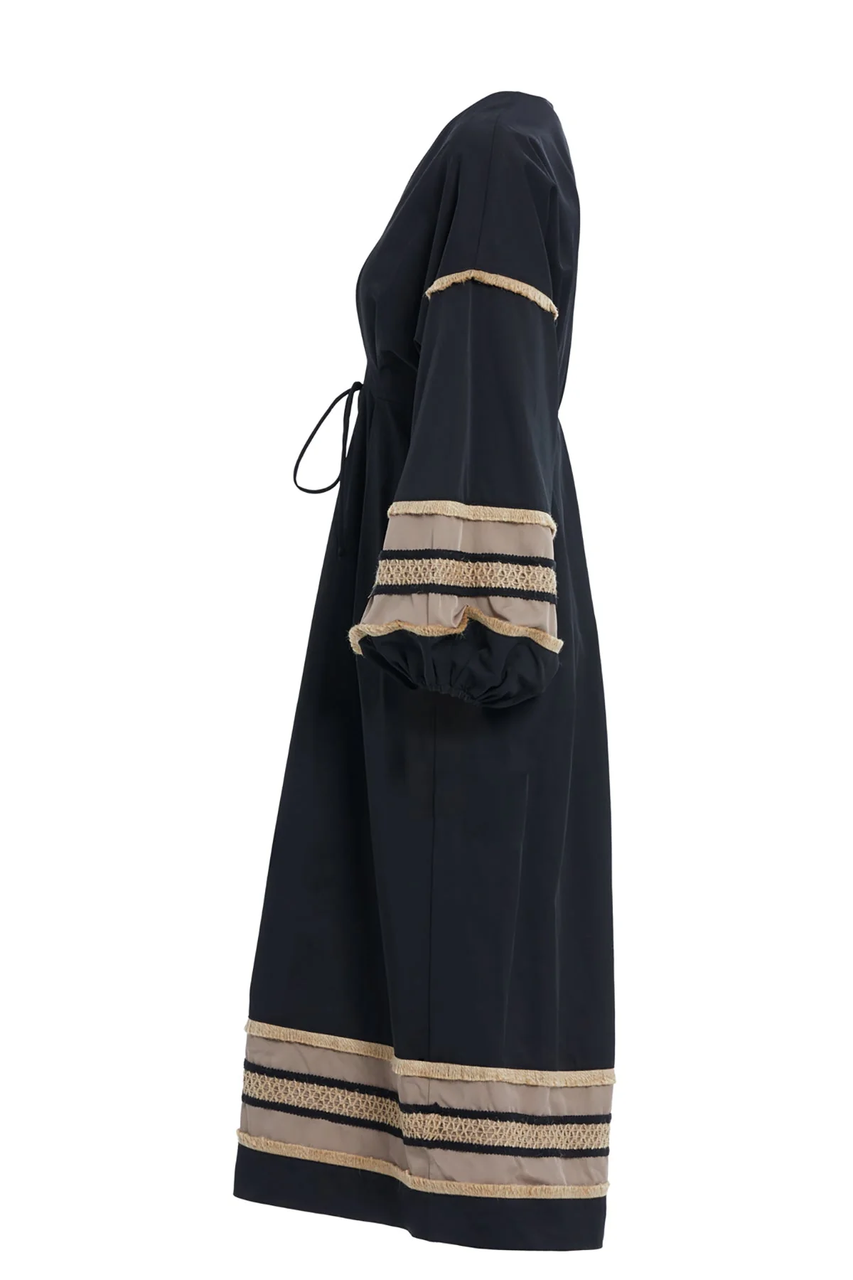 Black Gathered-Sleeve Midi Dress - Image 2