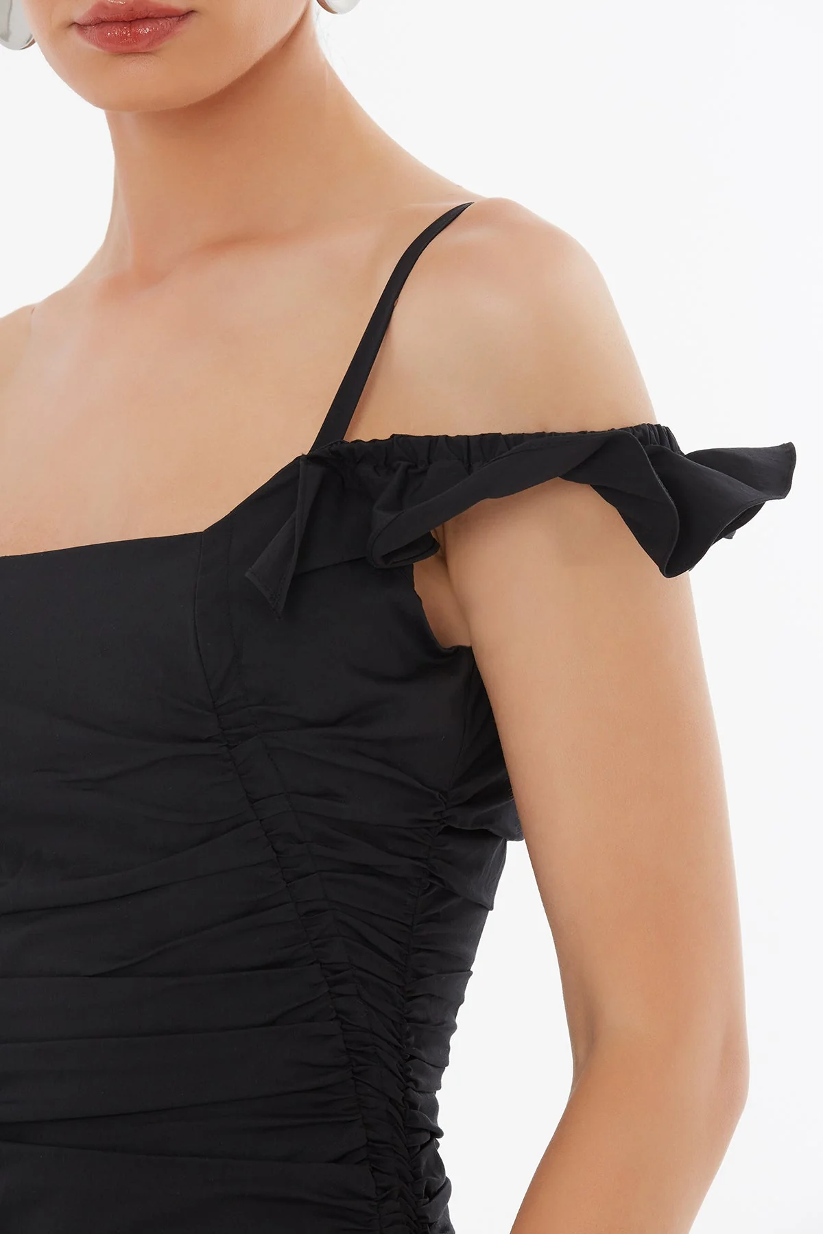 Black Gathered Strap Dress - Image 3