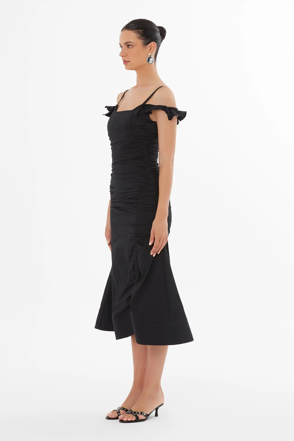 Black Gathered Strap Dress - Image 4