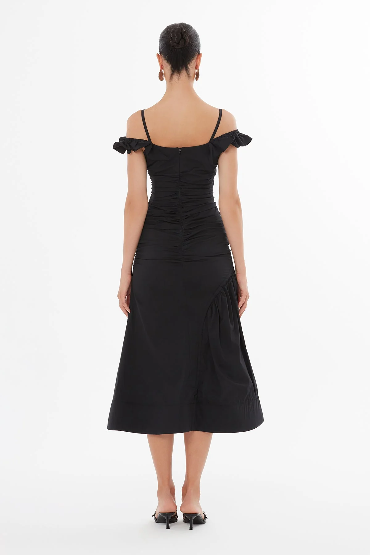 Black Gathered Strap Dress - Image 5