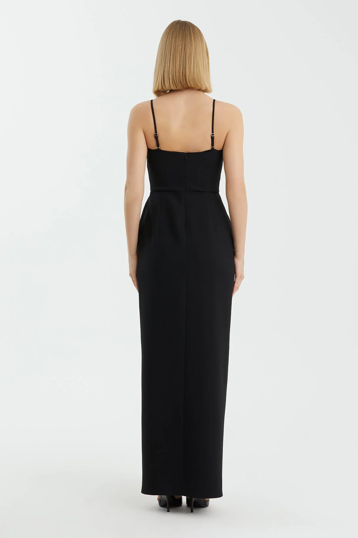 Black Gold Button Strap Long Dress - Image 4