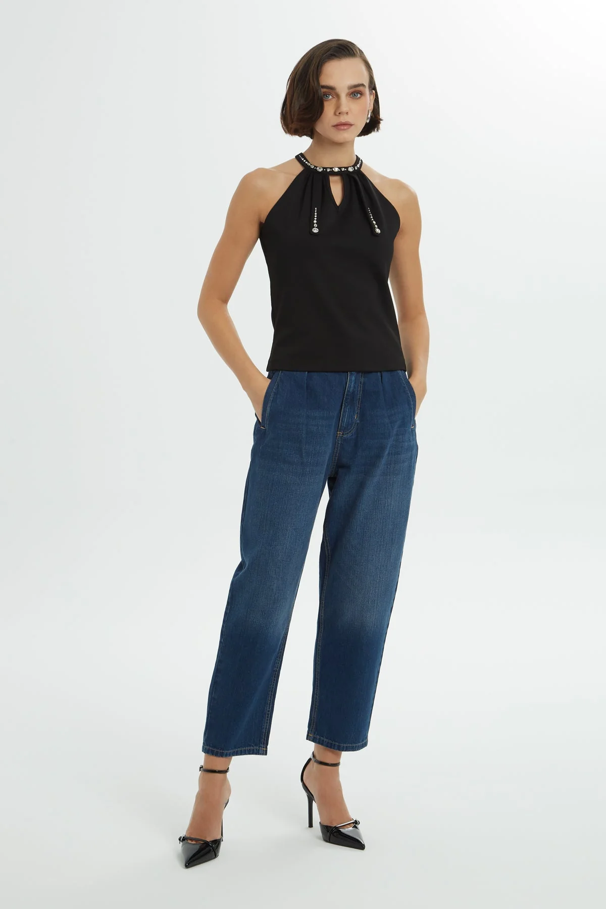 Black Halter Neck Teardrop Blouse - Image 3