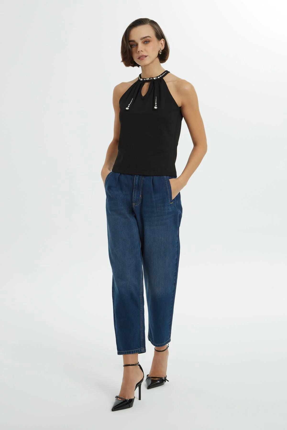 Black Halter Neck Teardrop Blouse - Image 4