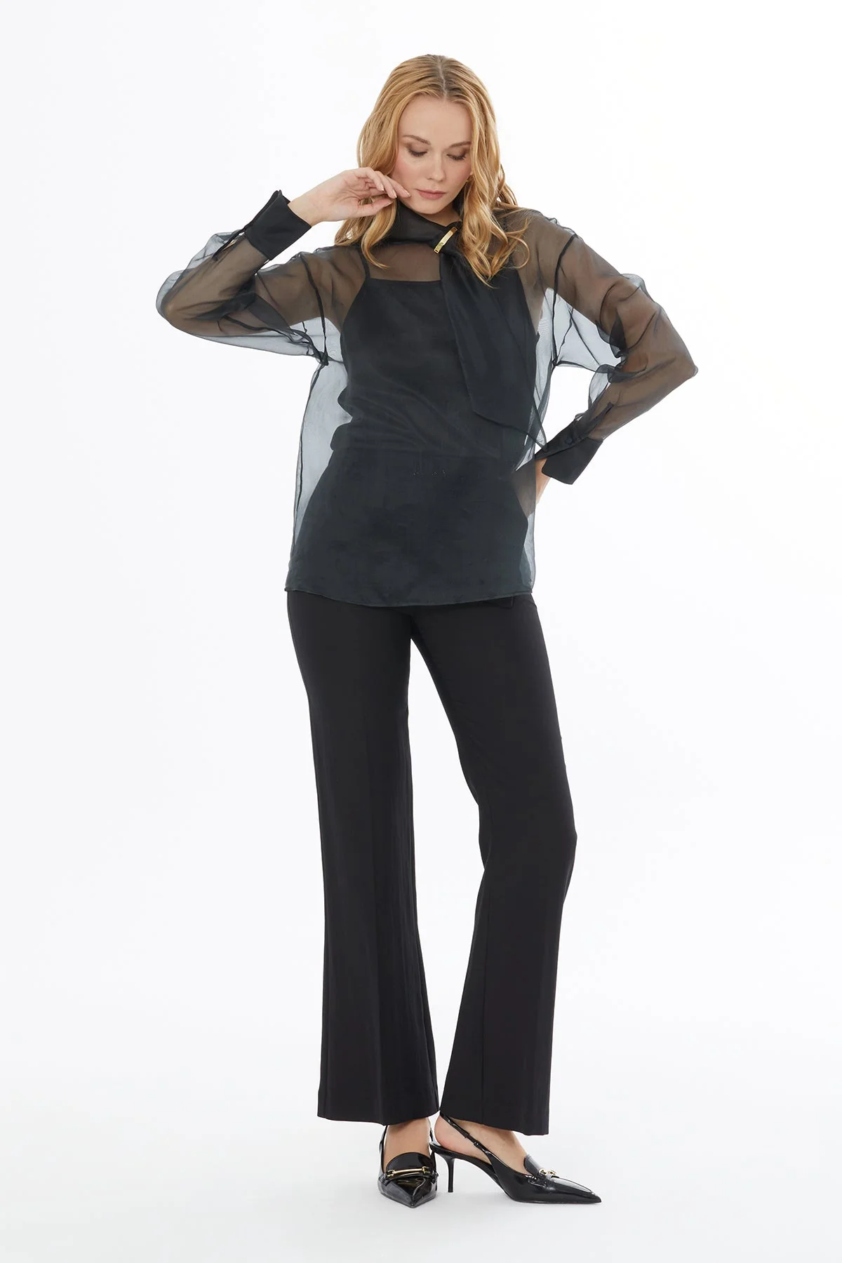 Black High-Neck Transparent Blouse - Image 3
