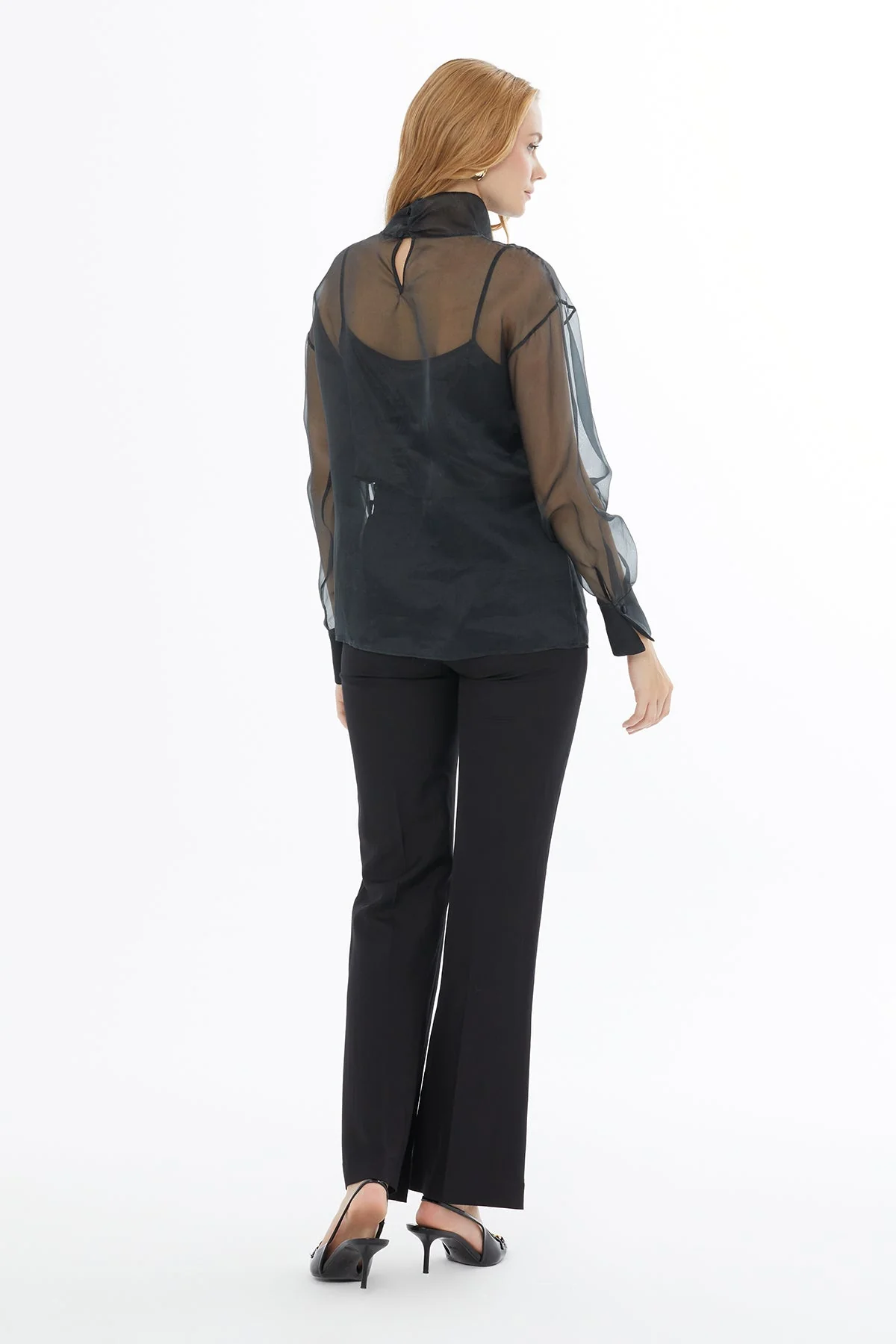 Black High-Neck Transparent Blouse - Image 4