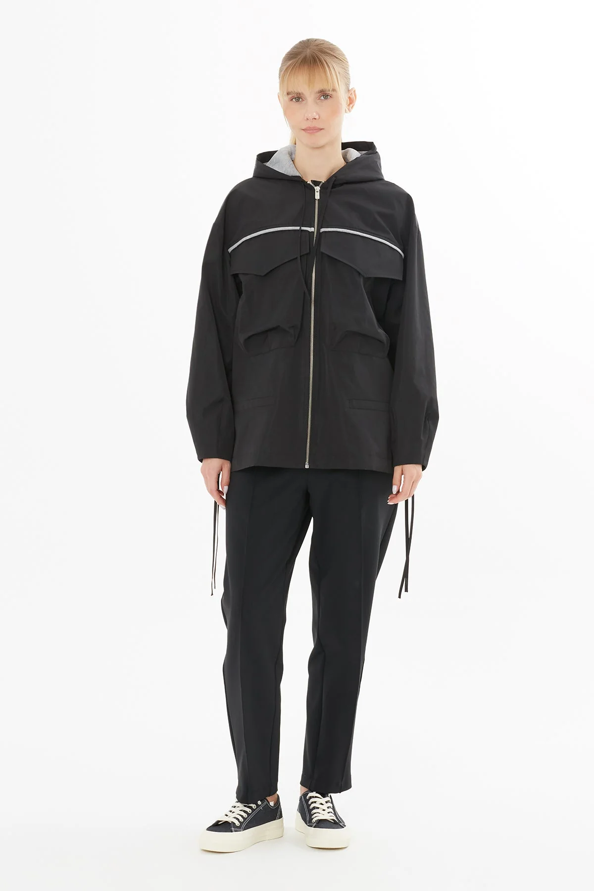 Black Hooded Zip-Up Jacket - Image 2