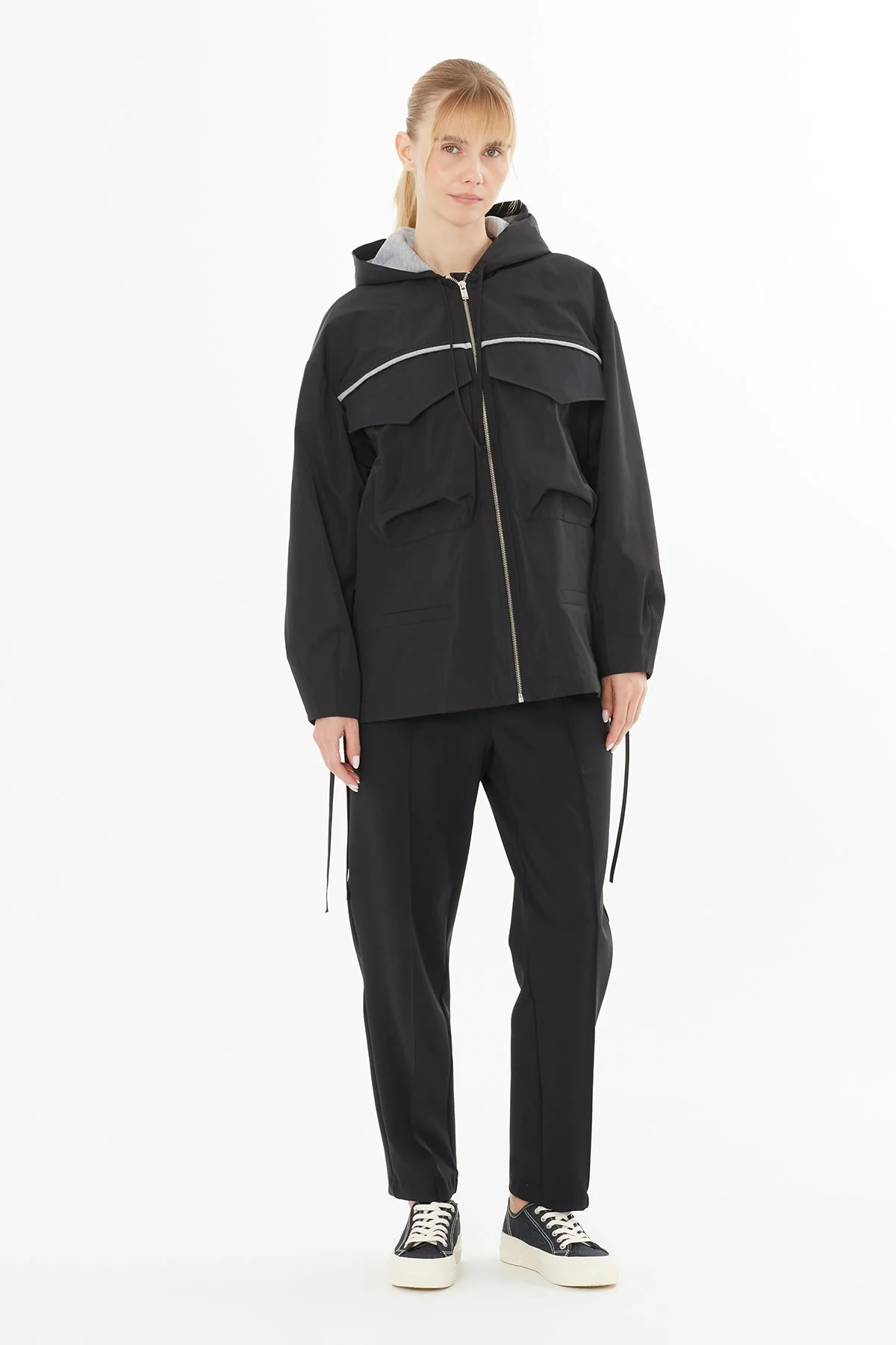 Black Hooded Zip-Up Jacket - Image 3