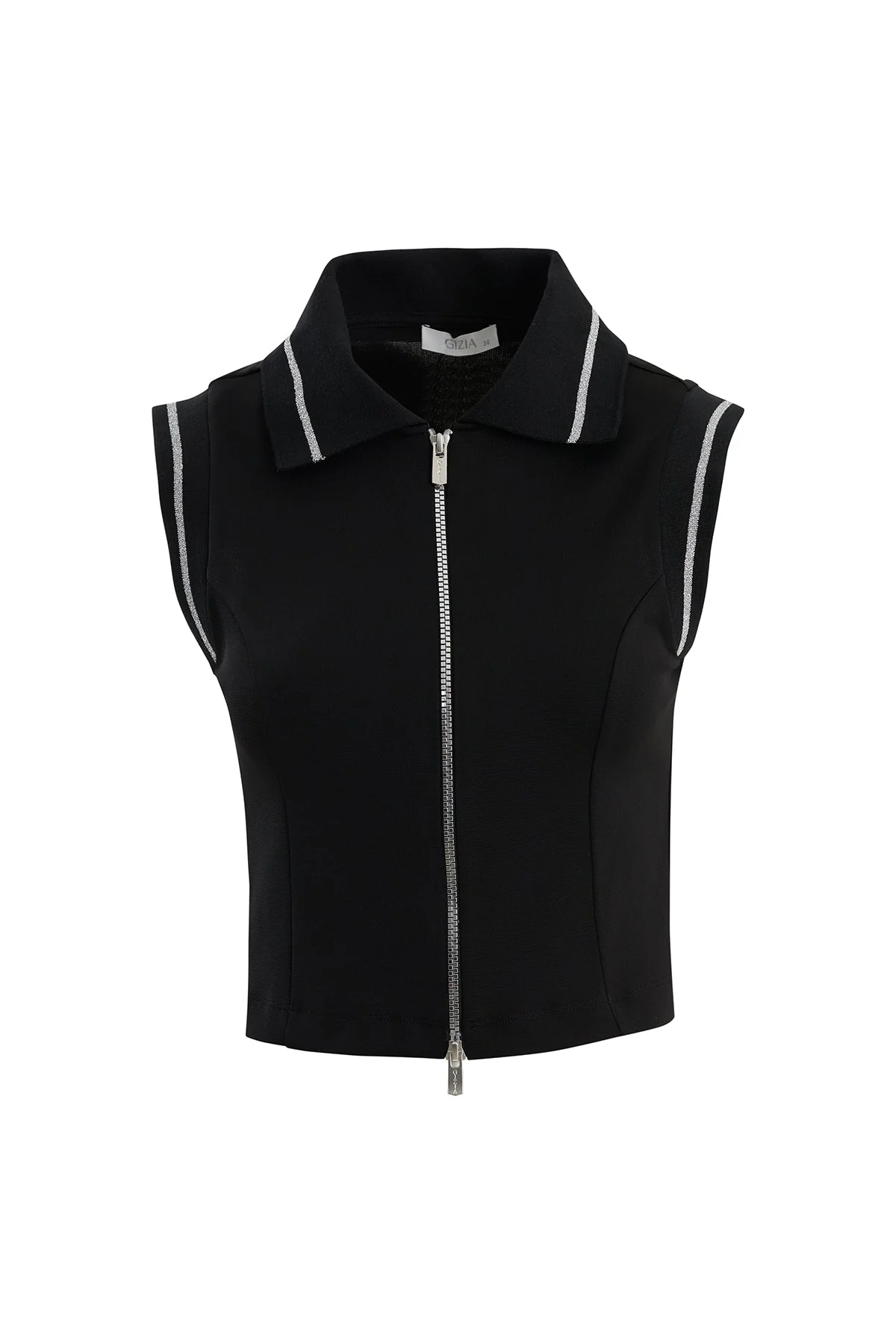 Black Knitted Detail Zip T-Shirt