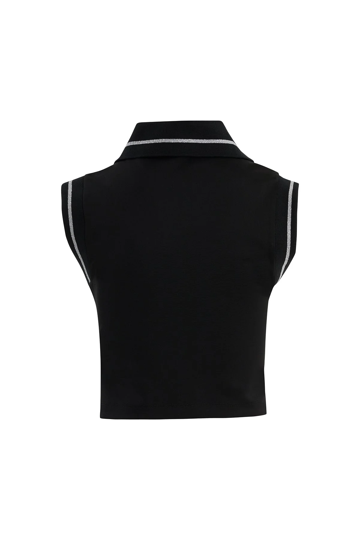 Black Knitted Detail Zip T-Shirt - Image 3