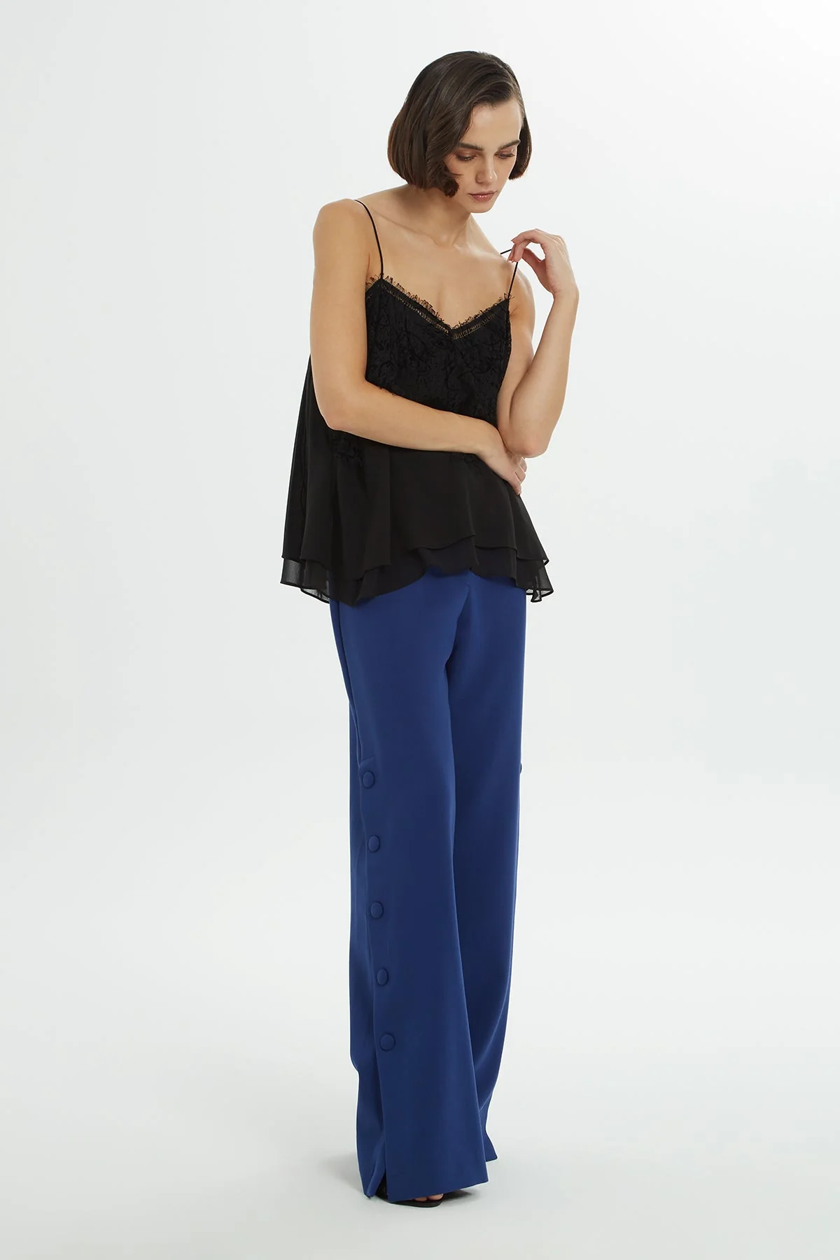 Black Lace-Front Strappy Blouse - Image 2