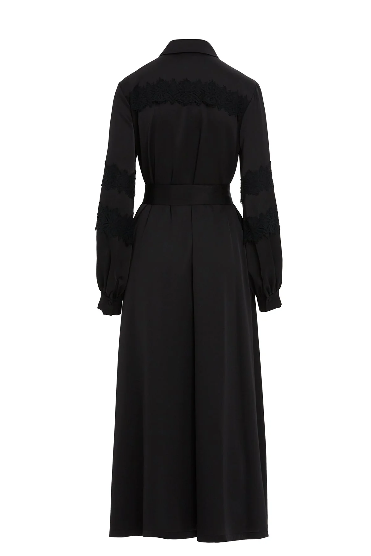 Black Lace Sash-Detail Midi Dress - Image 4