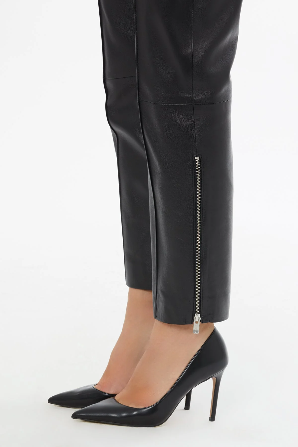Black Leather Trousers with Zip Cuffs - Image 3