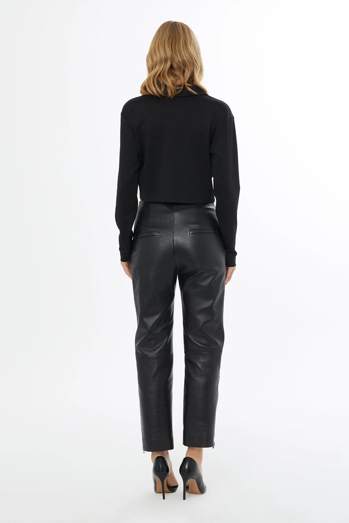 Black Leather Trousers with Zip Cuffs - Image 5