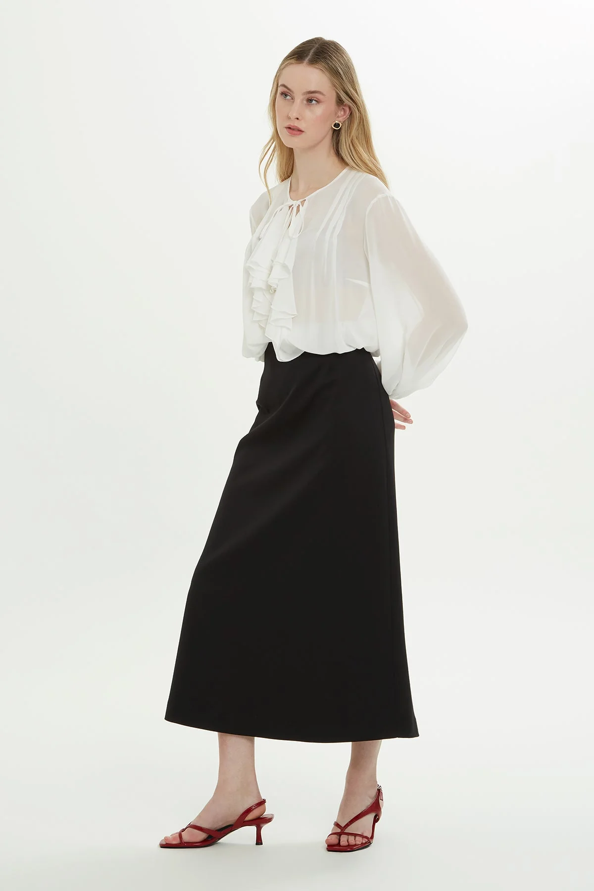 Black Lined Midi Skirt - Image 2