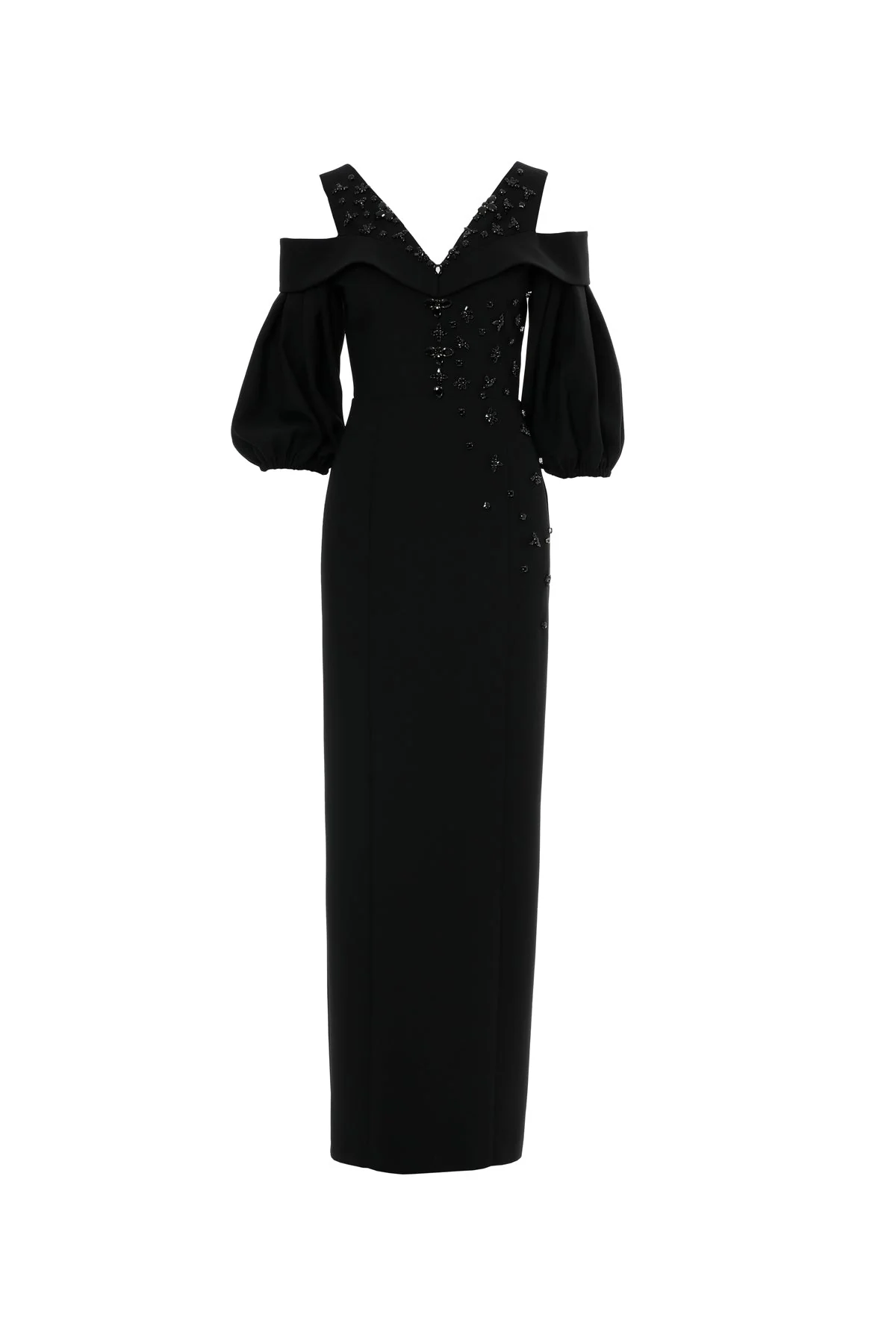 Black Long Dress with Balloon Sleeves
