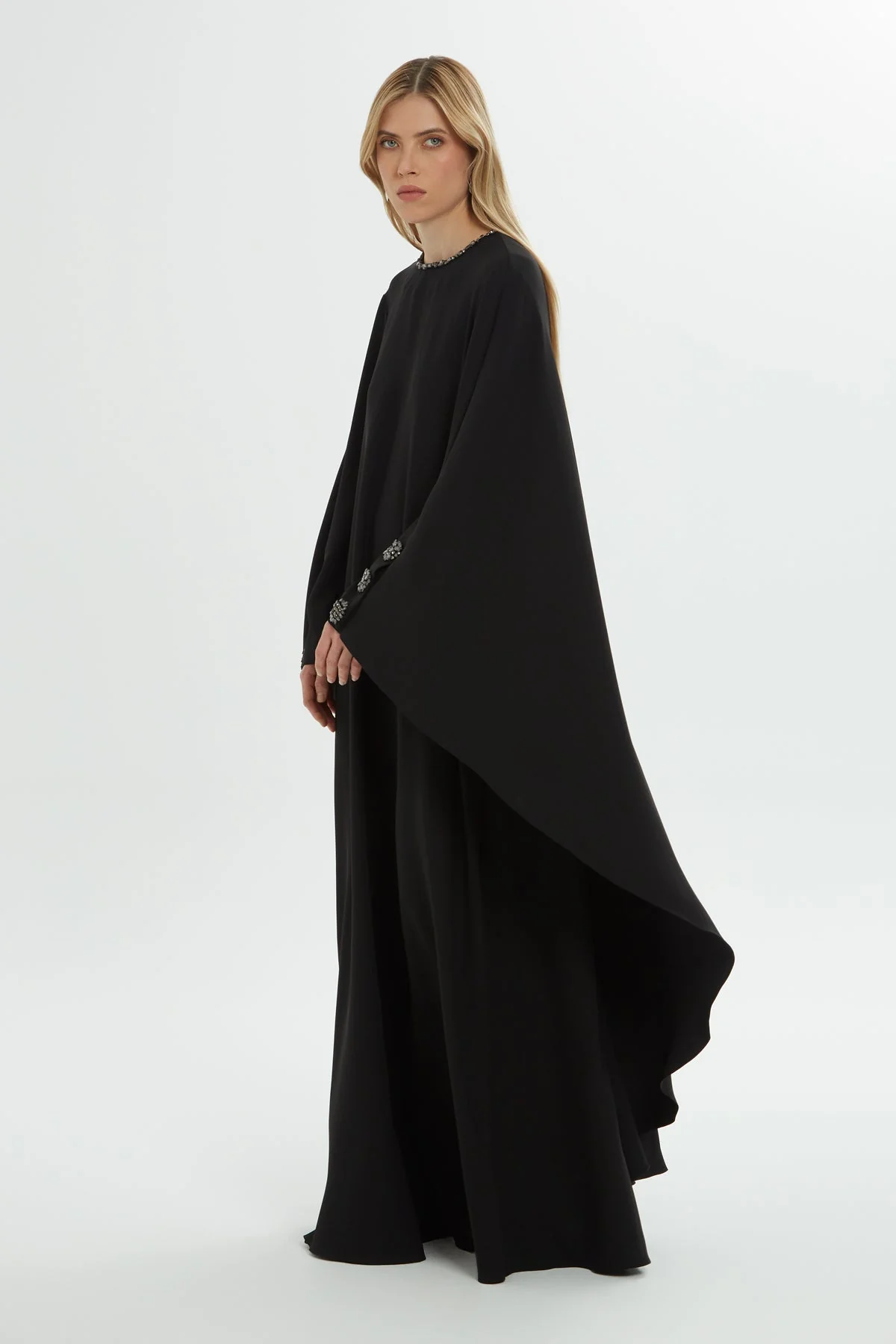 Black Long Dress with Cape Detail - Image 4