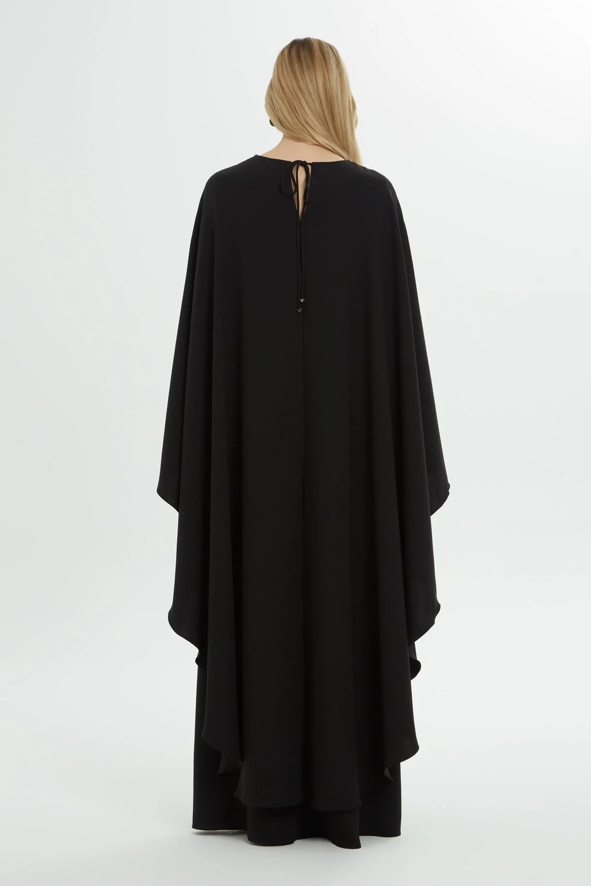 Black Long Dress with Cape Detail - Image 5