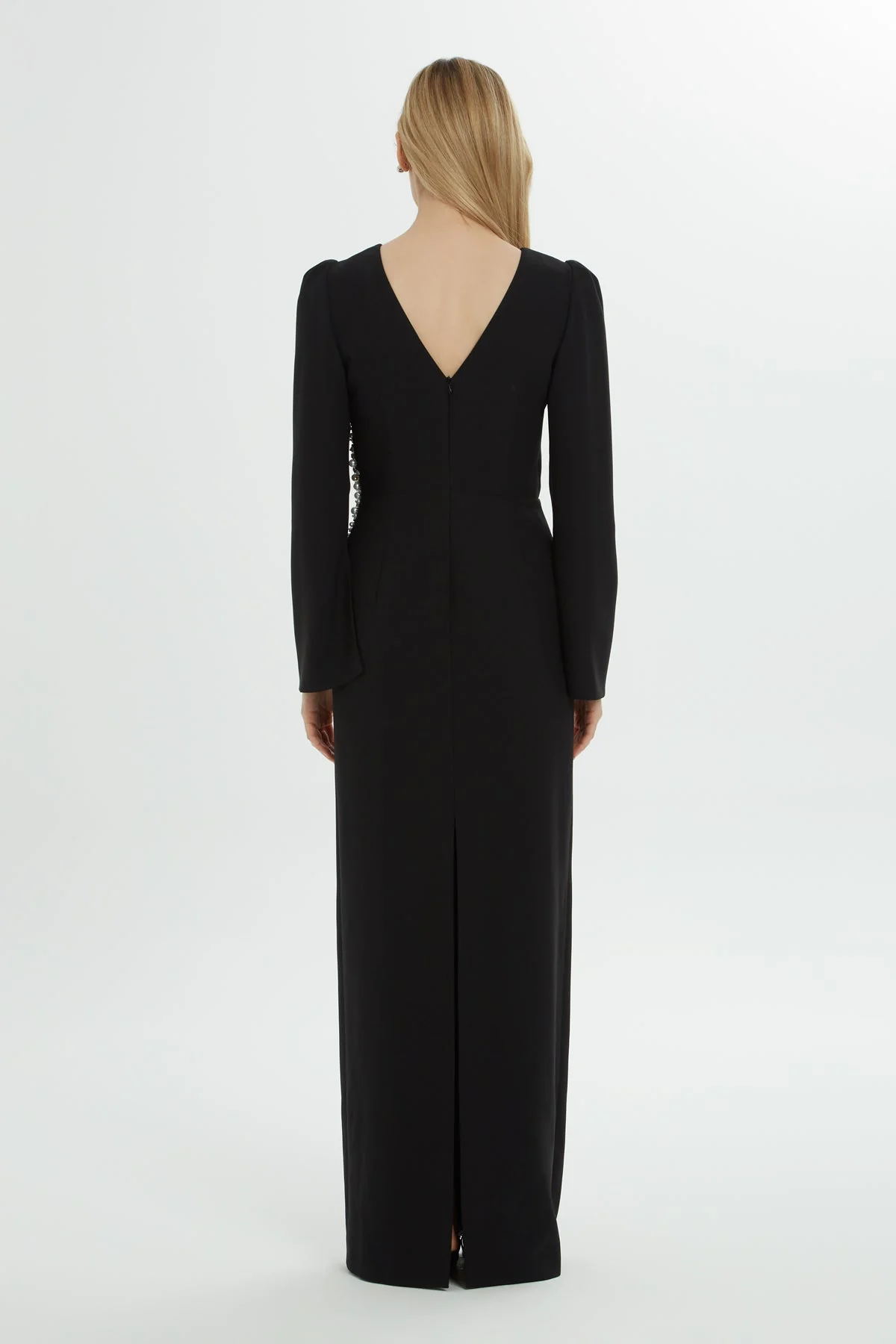Black Long Dress with Embroidery Detail - Image 4